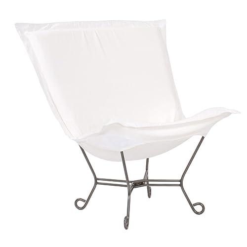 Howard Elliott Howard Elliott Scroll Puff Rocker Seating Chair With Cover, Multipurpose Alternate Seating Butterfly Chair with Titanium Frame, Patio Furniture for Camping, Home, Indoor & Outdoor, Seascape Natural