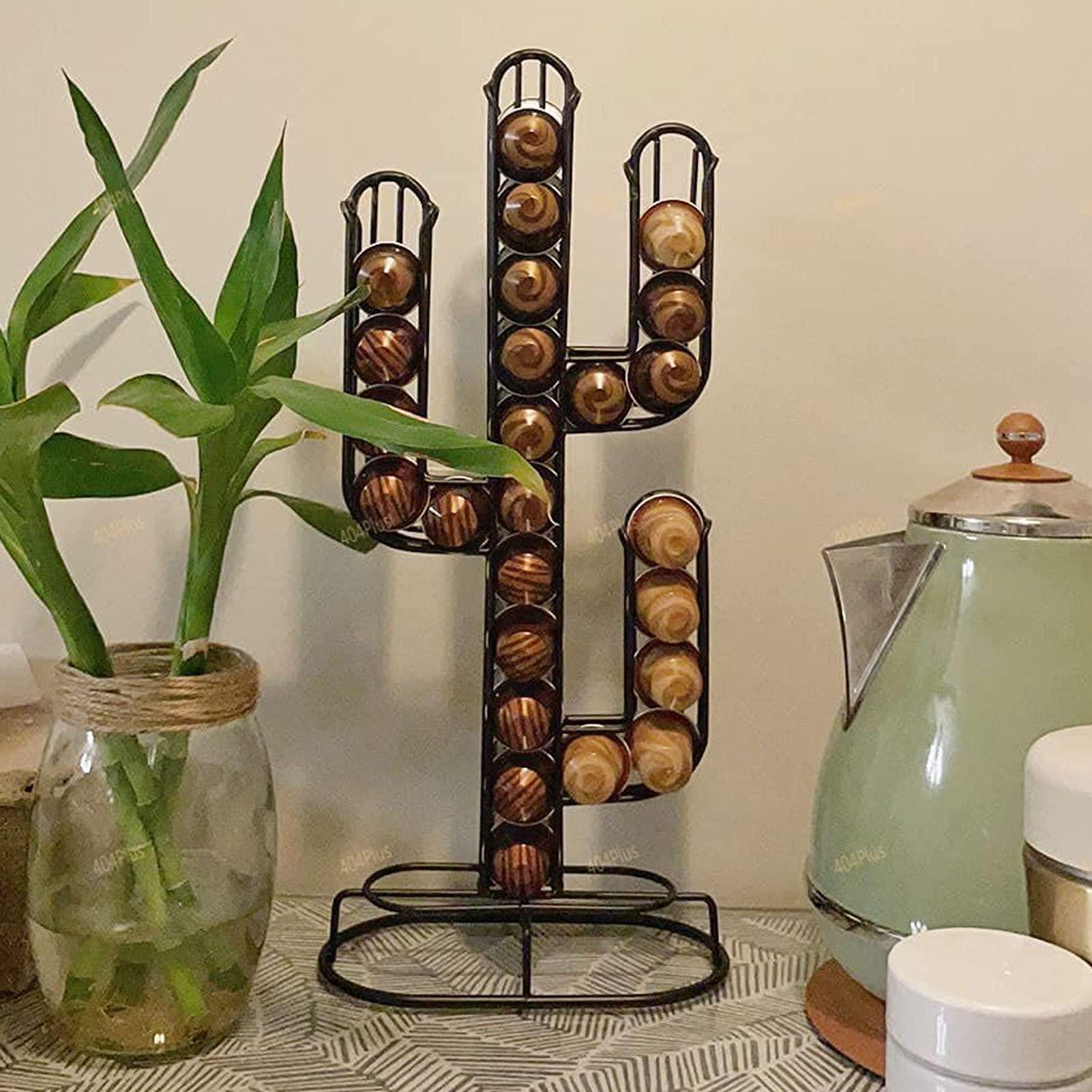 Denash Denash Coffee Pod Holder, Cactus Shaped Coffee Capsule Storage Organizer Stand Holds 48 Coffee Pods Coffee Accessories