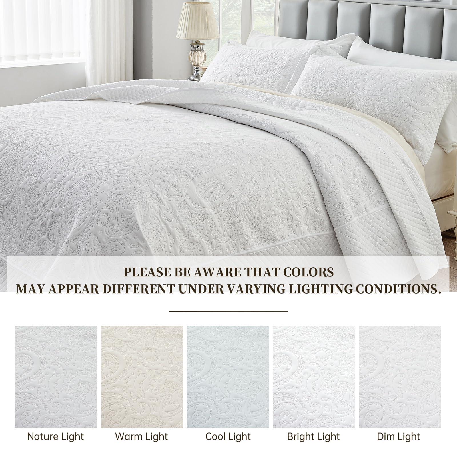 SUCHBED SUCHBED California King Bedspread Set Oversized King Bedspreads 128x120 inches Cal King Quilt Bedding Set Extra Wide King Quilt Paisley Quilt White Coverlet Sets with Shams