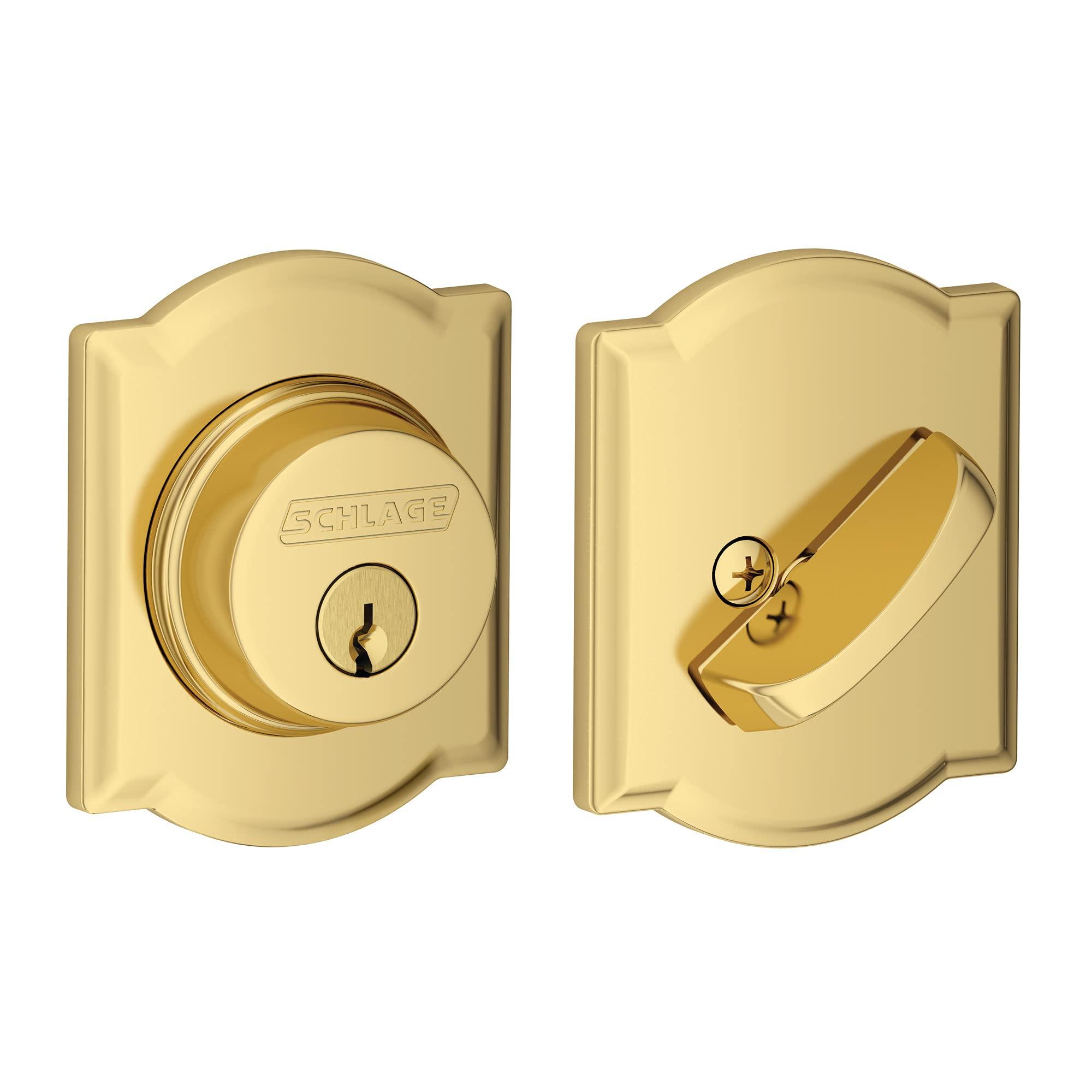 SCHLAGE Schlage B60 N CAM 605 Deadbolt with Camelot Trim, Keyed 1 Side, Highest Residential Security, Bright Brass