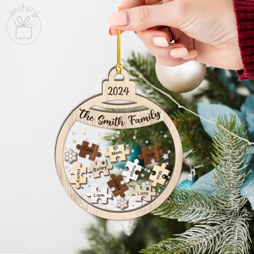 UNIFURY Unifury Personalized Family Ornaments with Dogs & Cats, Family of 2,3,4,5,6,7,8,9,10,11,12, Family Christmas Ornaments 2024, for Family Members, Family Puzzle