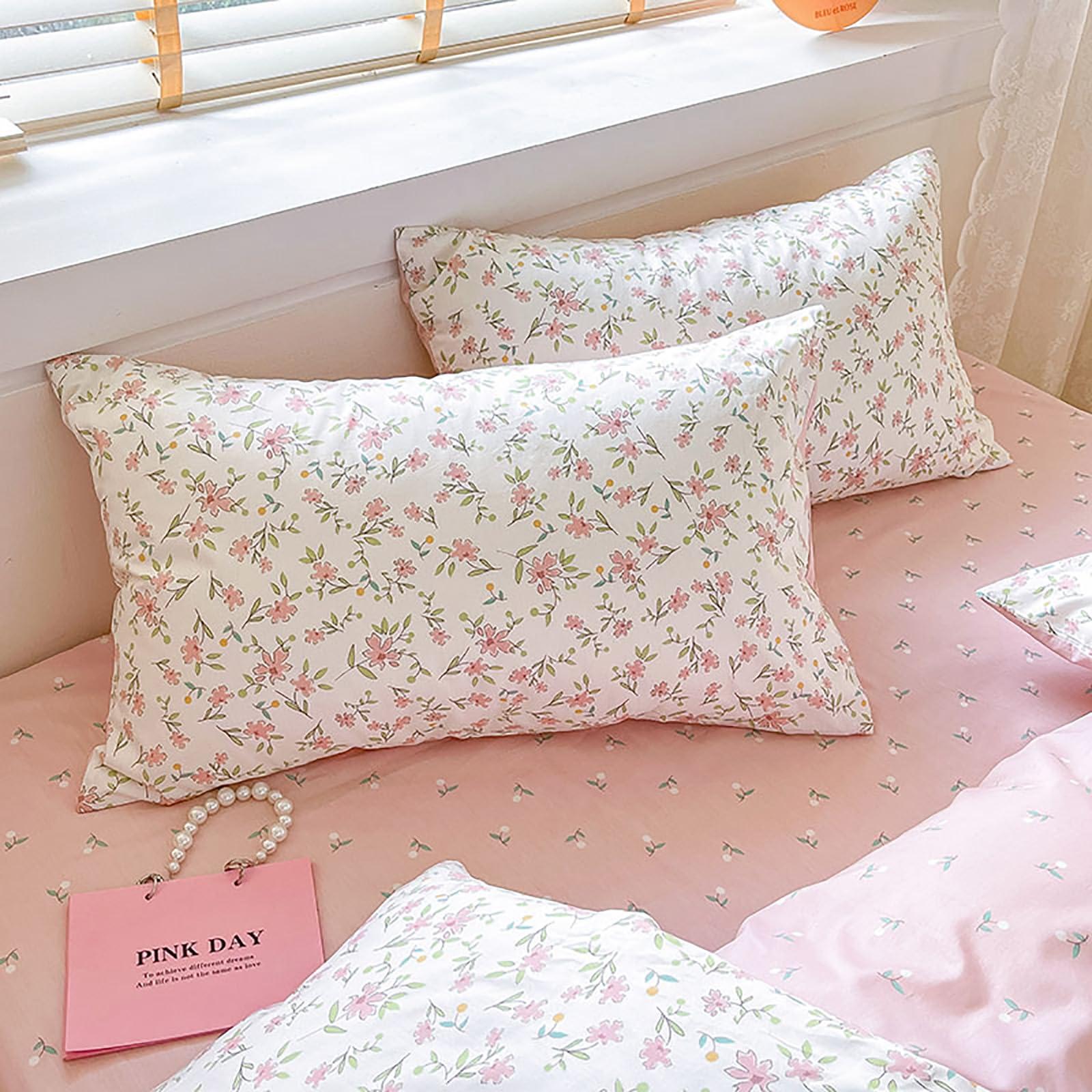 EAVD EAVD Vintage Style Garden Pink Floral Duvet Cover Queen White Soft 100% Cotton Small Cute Floral Bedding Set with 2 Pillowcases Chic Shabby Floral Botanical Duvet Cover with Zipper Closure