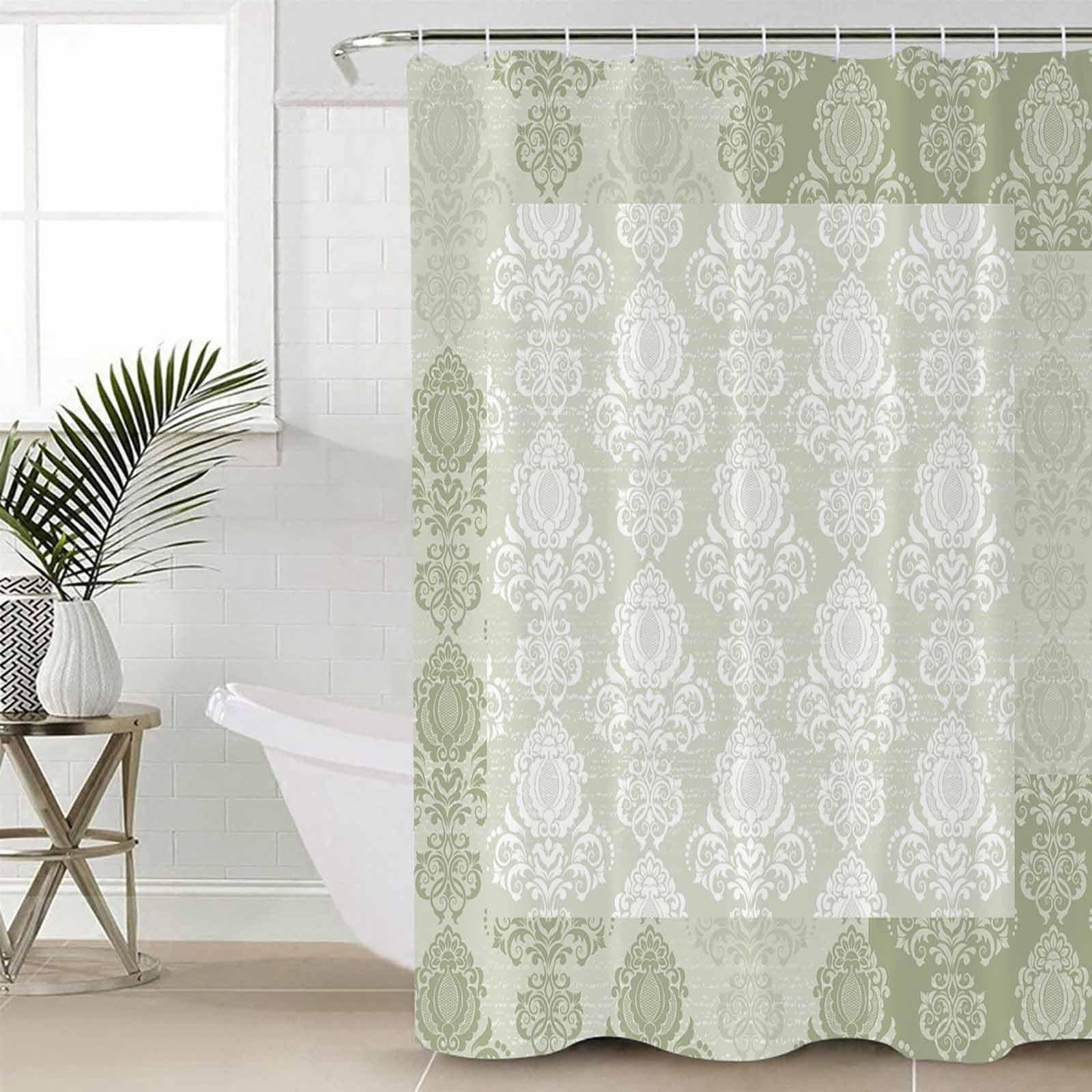 ZOE GARDEN Sage Green Damask Shower Curtain Set with Hook 72\" x 96\",Washable Cloth Polyester Fabric Shower+Curtain,Waterproof Bath Curtains for Bathroom,Showers,Bathtubs Retro Gradient Paisley Medallion Boho