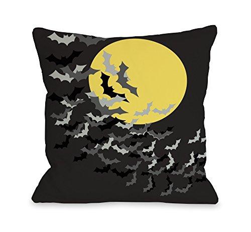 One Bella Casa One Bella Casa 11495PL16 Flock of Bats Moon Pillow by OBC, 16" x 16", Black/Yellow