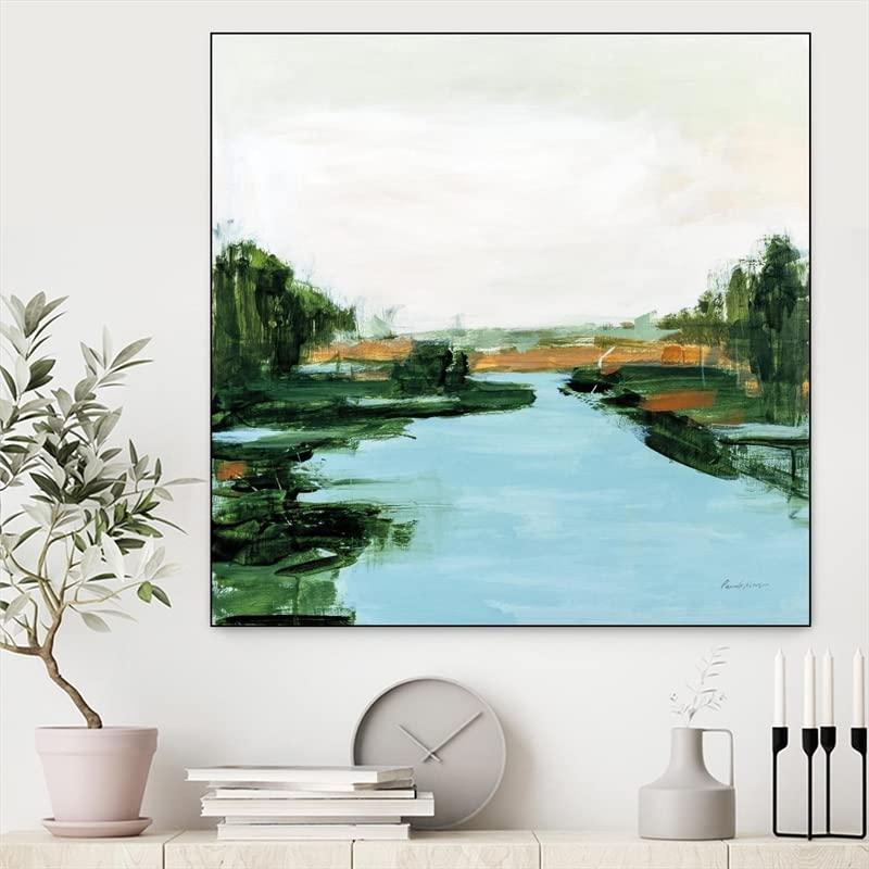 Giant Art Giant Art Canvas 20x20 River Flowing Through Framed in White