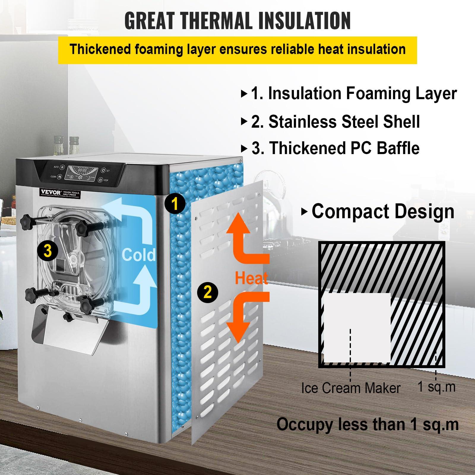 VEVOR VEVOR Commercial Ice Cream Machine 1400W 20/5.3 Gph Hard Serve Ice Cream Maker with LED Display Screen Auto Shut-Off Timer One Flavors Perfect for Restaurants Snack bar Supermarkets