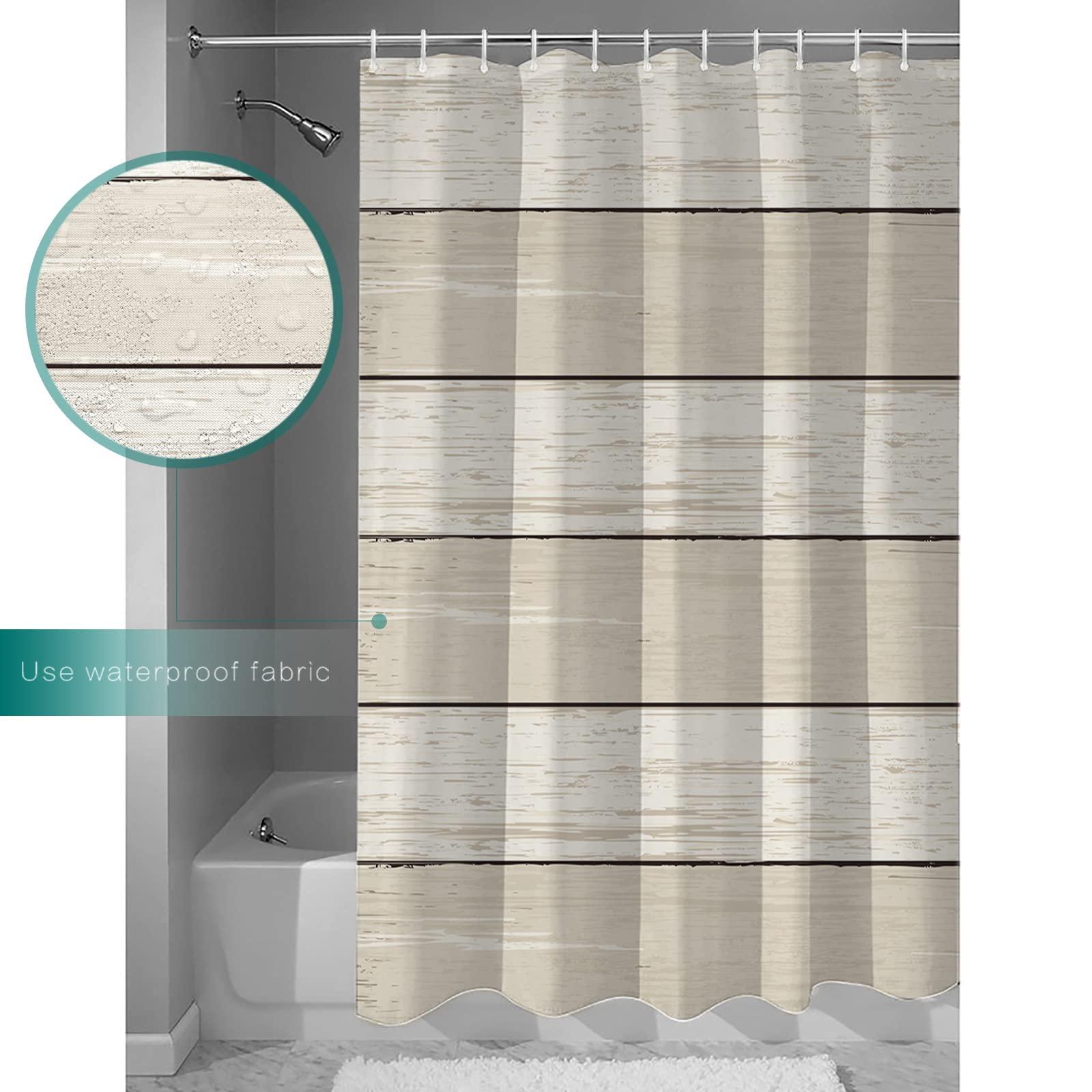 Sunteeny Shower Curtain Ivory and Beige Gradient Wood Grain Shower Curtains Waterproof Polyester Fabric Bath Curtains with Hooks for Farmhouse Bathroom Decor 36\" Wx72 L