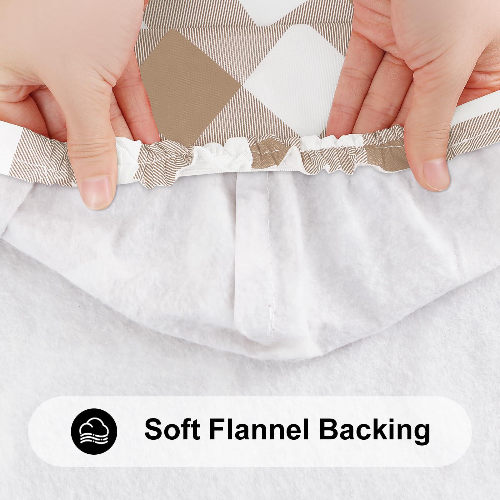 smiry smiry Rectangle Picnic Table Cloth, Elastic Waterproof Fitted Vinyl Tablecloth for 6 FT Tables, Flannel Backed Buffalo Plaid Table Covers for Dining, Camping, Outdoor (White and Khaki, 30\" x 72\")