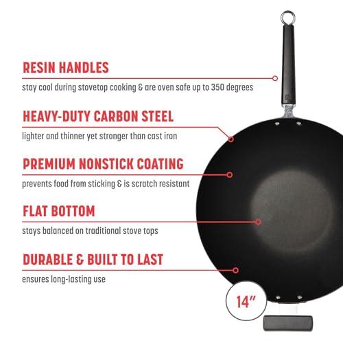 JOYCE CHEN JOYCE CHEN Professional Series 14-Inch Carbon Steel Excalibur Nonstick Wok with Phenolic Handles