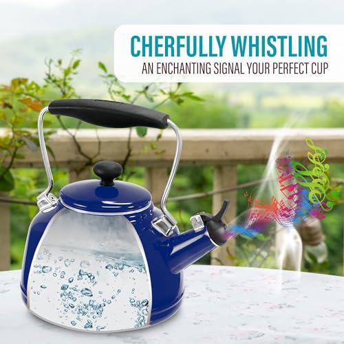 Chantal Chantal Tea Kettle, 1.7 QT, Vintage Series, Premium Enamel on Carbon Steel, Whistling, Even Heating & Quick Boil (Cobalt Blue)