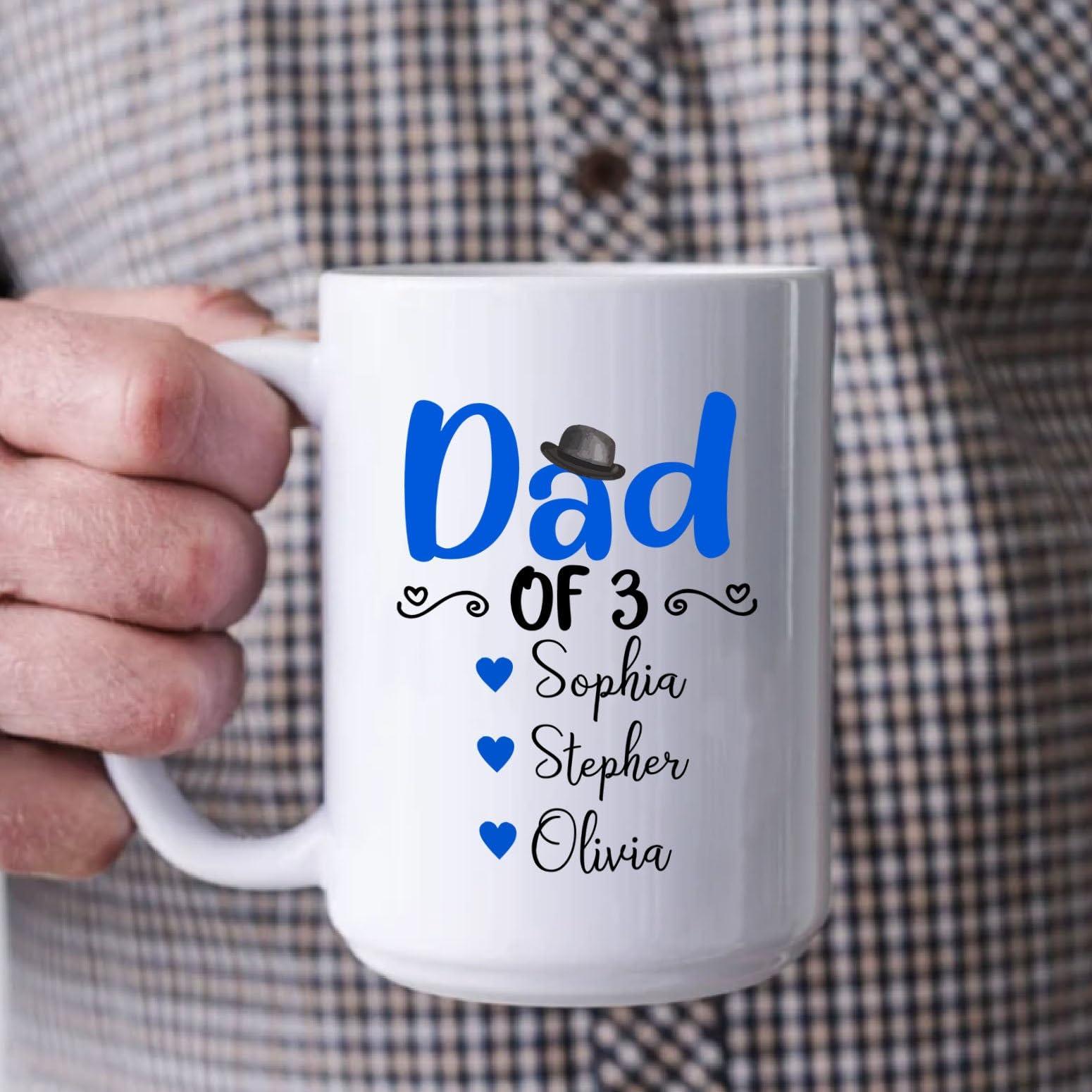 Ezaro Custom Daddy Coffee Mug with Names, Dad of Three Cups, Future Dad Mug from Baby Bump, Papa Porcelain Cup, Personalized Father Tea Cup, Daddy Ceramic Mug, Gift for Father Dad, White Cup 11oz 15oz