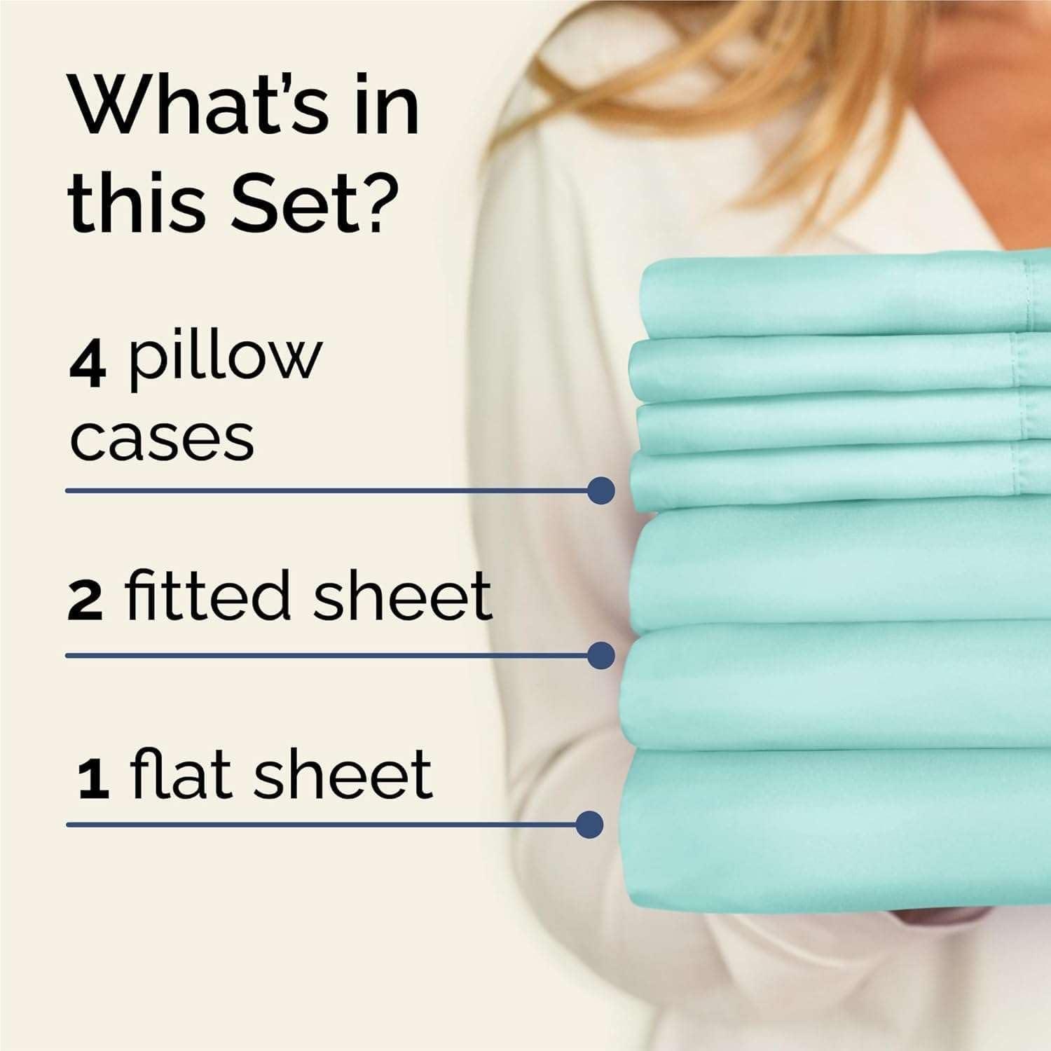 MD Home Decore Cal-King Sheet Set - 7 Piece Set - Adjustable Bed Sheets - 100% Egyptian Cotton - Extra Deep Pockets - Navy Blue Solid