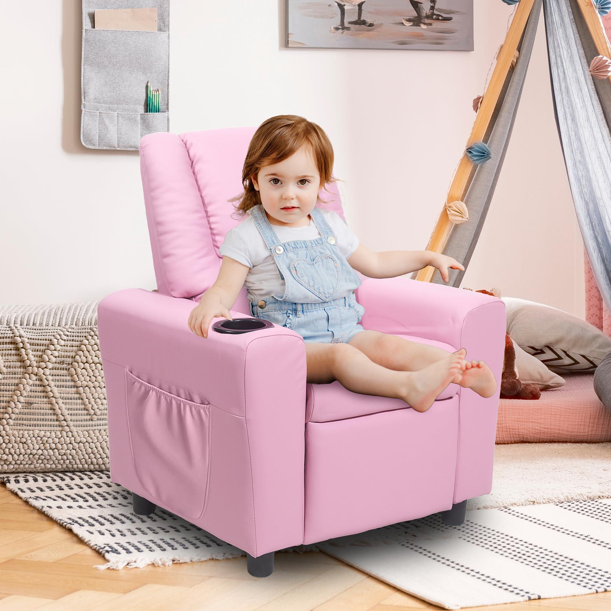 hzlagm hzlagm Kids Recliner Chair with Cup Holder, Toddler Recliners for Kids Age 0-5 with Side Pockets and Non-Slip Footstool, Child Recliners for Girls Boys Kids Room, Children\'s Rooms, Pink
