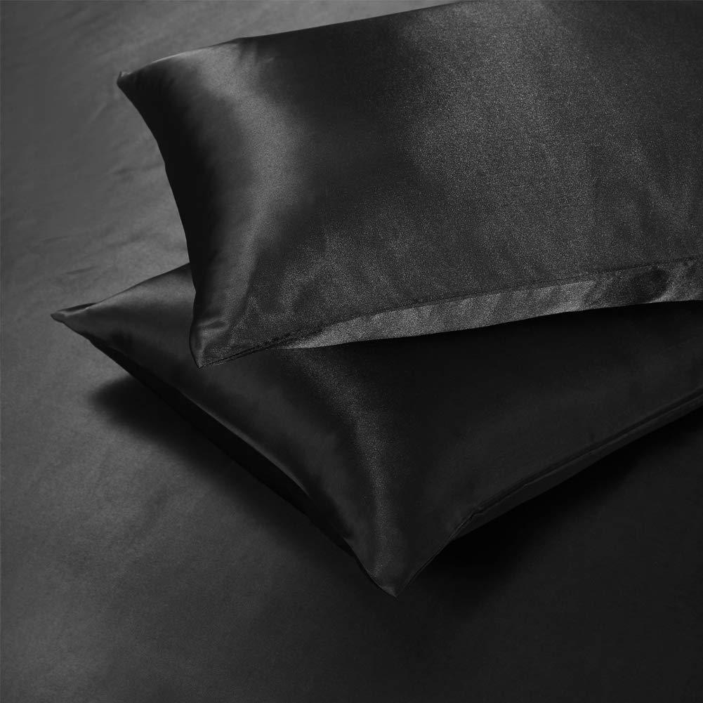 Dawade Store Silk Satin Duvet Cover Set 3 Piece (Duvet Cover + 2 Pillowcases) King Soft Duvet Cover King Size Black Satin Duvet Cover Zipper Closure