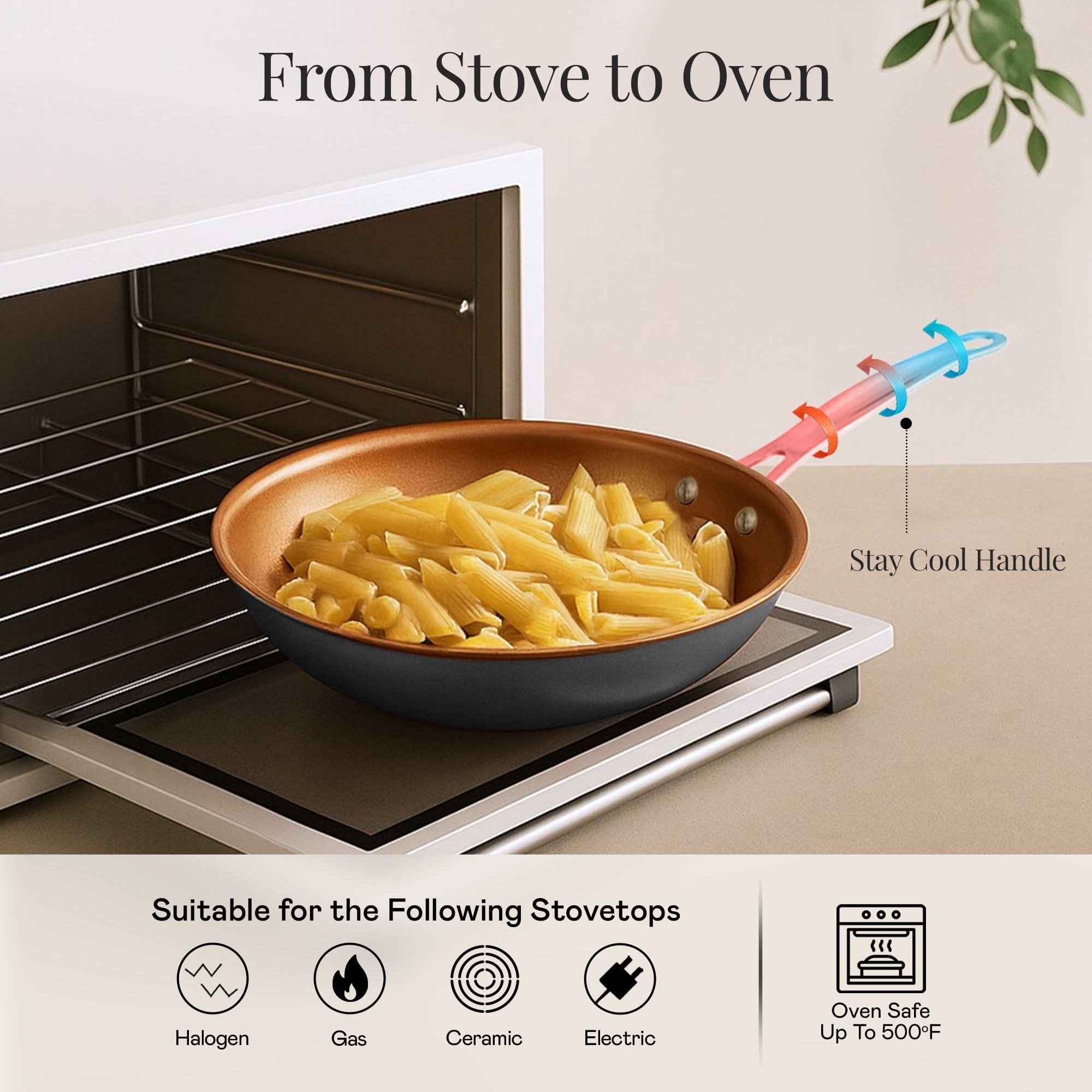 GOTHAM STEEL Gotham Steel 9.5 Inch Non Stick Frying Pans, Frying Pans Nonstick Skillet, Healthy and Non Toxic Ceramic Pan for Cooking, Nonstick Frying Pan, Oven Safe Skillet, Dishwasher Safe - Copper