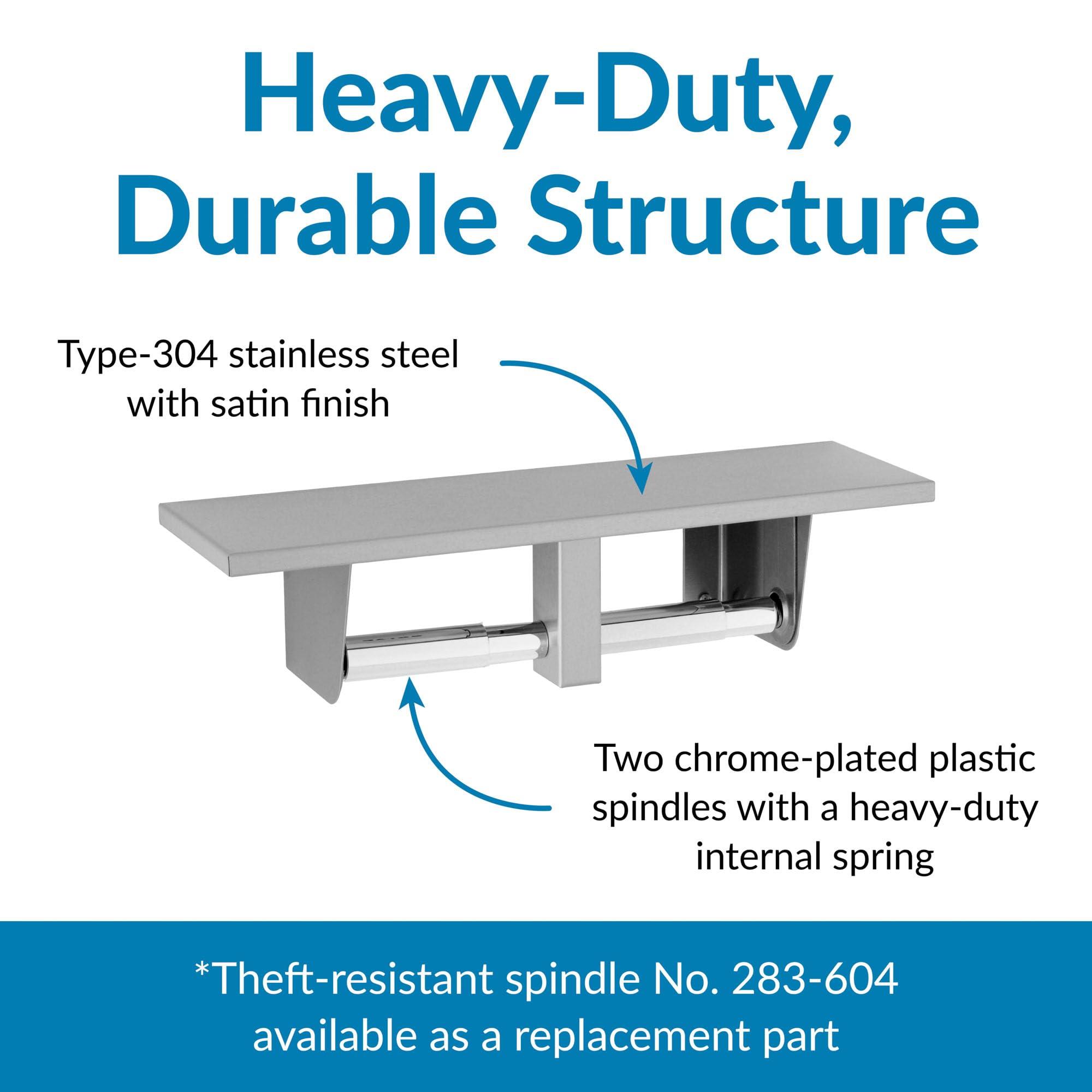 Bobrick Bobrick Toilet Tissue Dispenser with Utility Shelf, Surface-Mounted, Satin-Finish Stainless Steel, Holds Two Standard Rolls, Dual Roll Capacity, Ideal for Commercial Restrooms (Model B-2840)