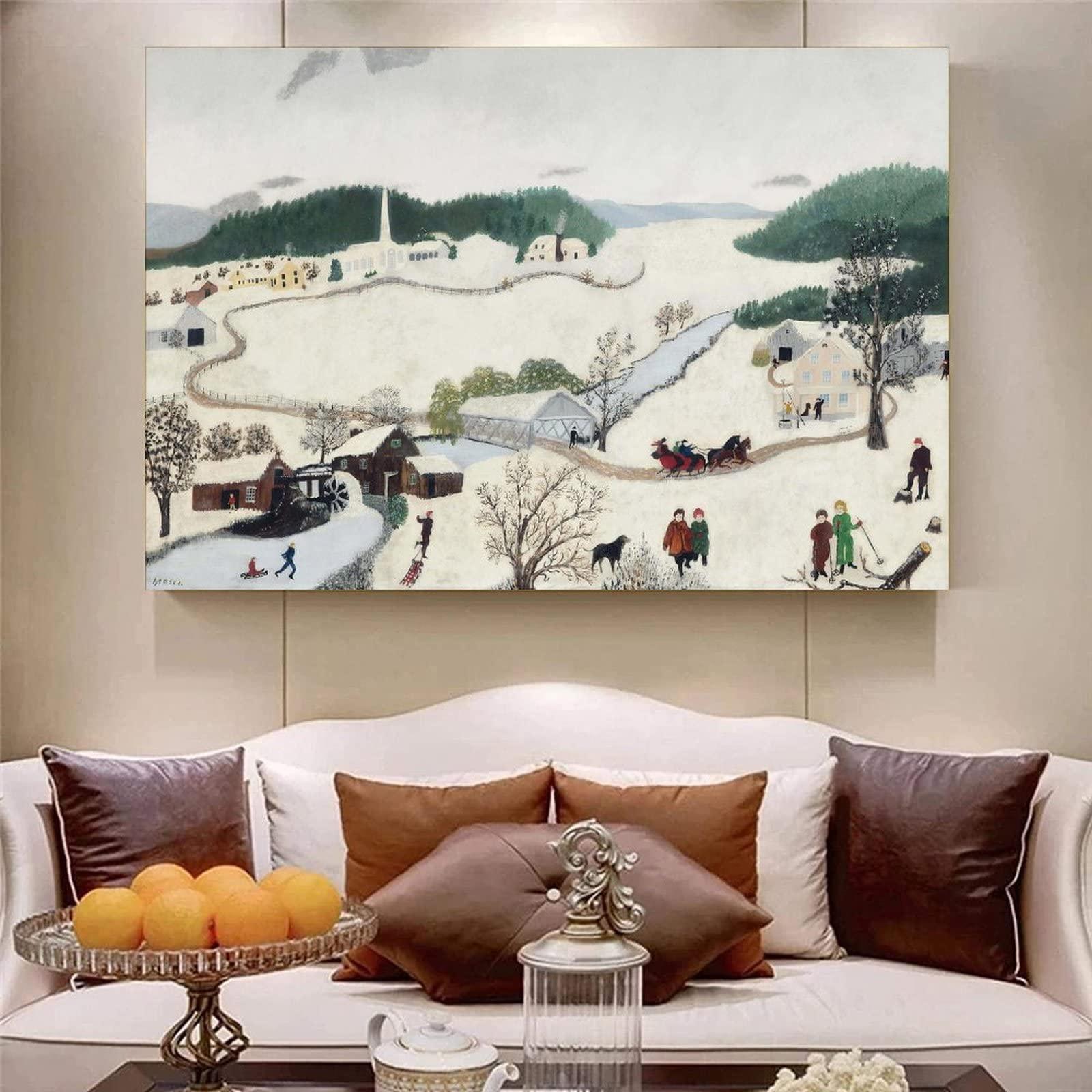 NIZHNAO 33 Masterpieces by Grandma Moses Over The River to Grandma's House on Thanksgiving Day Canvas Art Poster and Wall Art Picture Print Modern Family Bedroom Decor Posters 24x36inch(60x90cm)
