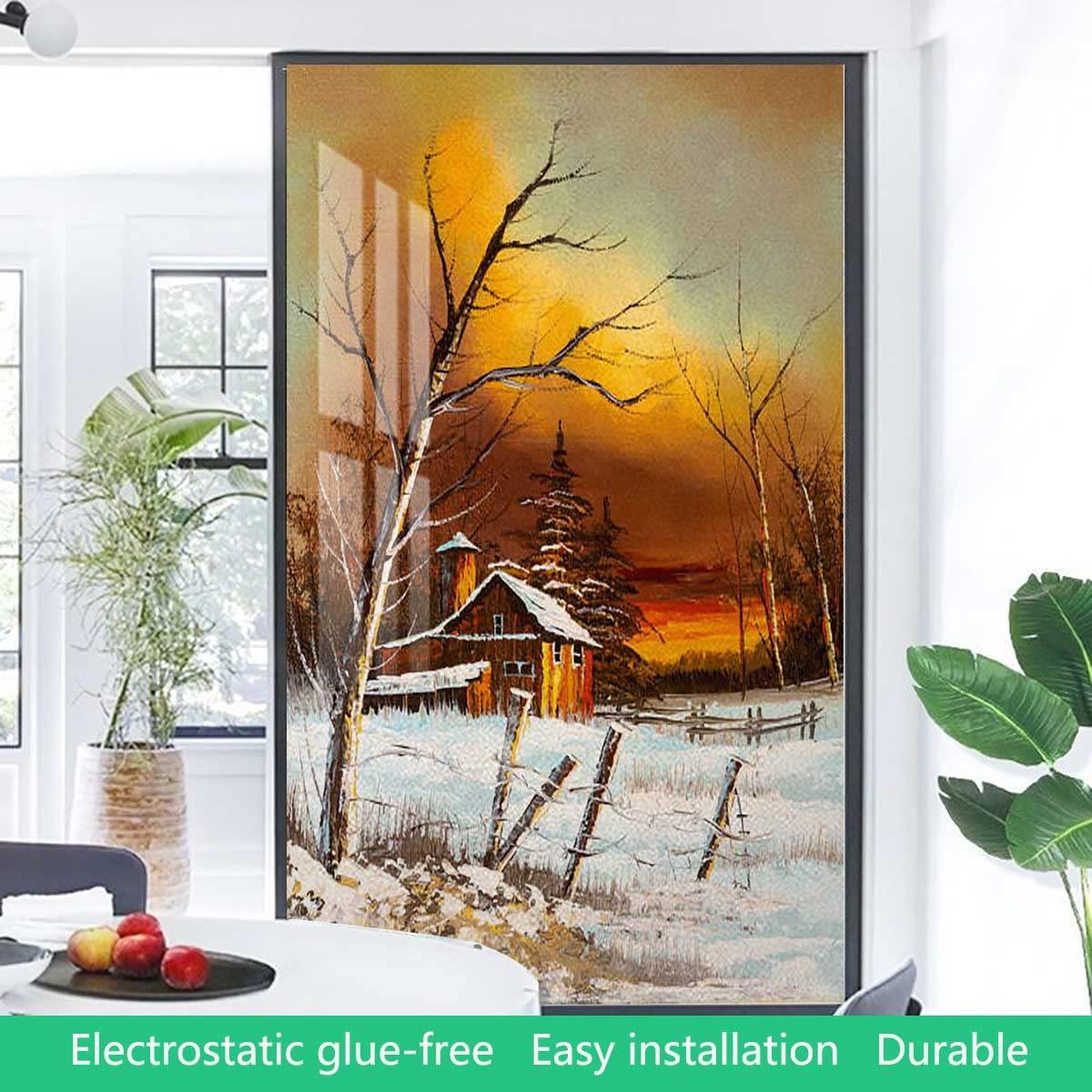 Generic Window Privacy Film Sun UV Blocking Frosted Glass Window Film Self-Adhsive Glass Door Stickers Heat Control Window Covering Winter Cold Deer 17.7Wx23.6L-inch