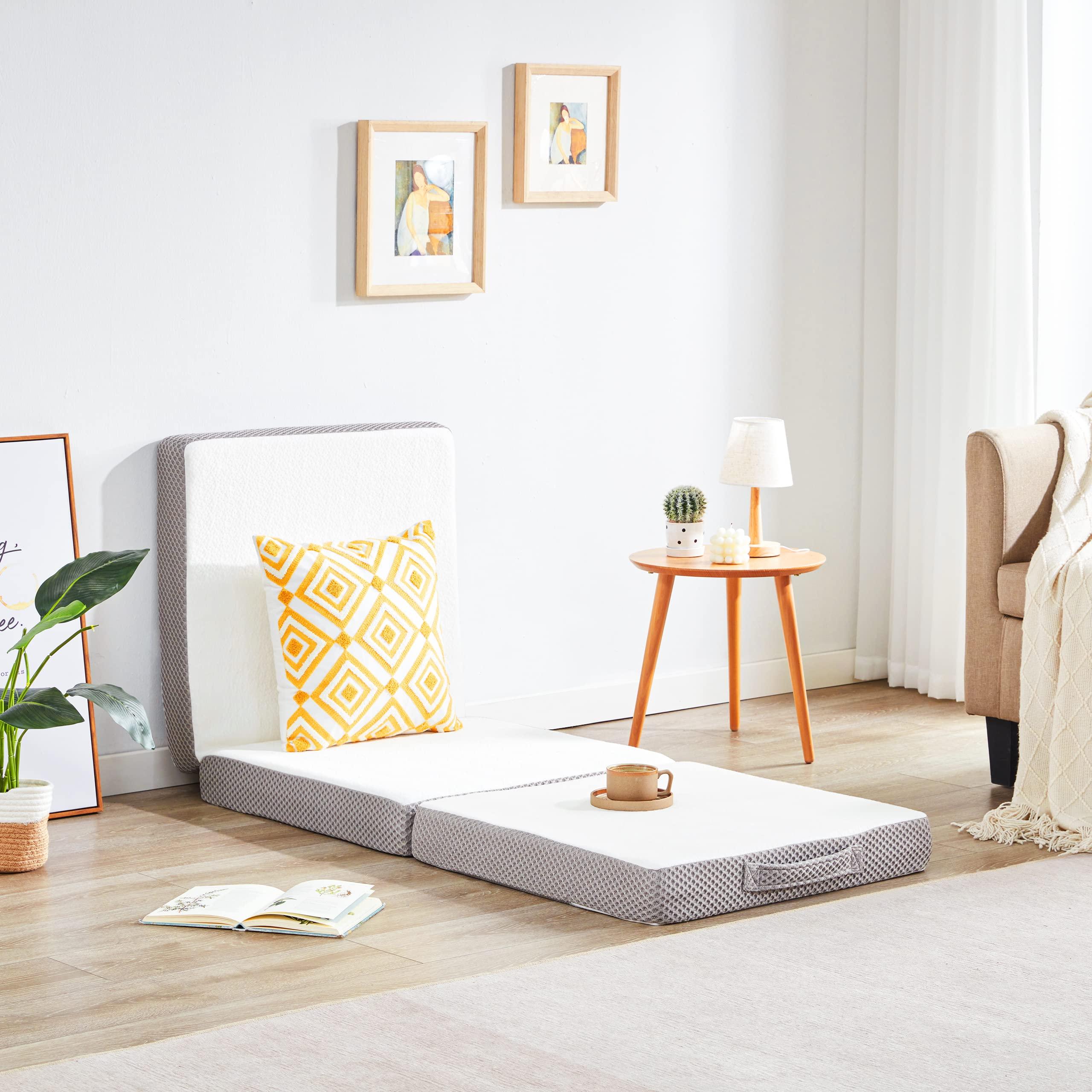 Kingfun Kingfun Foldable Mattress 4 Inch Folding Mattress Tri-fold Gel Memory Foam Breathable with Storage Bag, Portable Floor Guest Bed Soft for Sleeping Camping, Gray, Twin Size