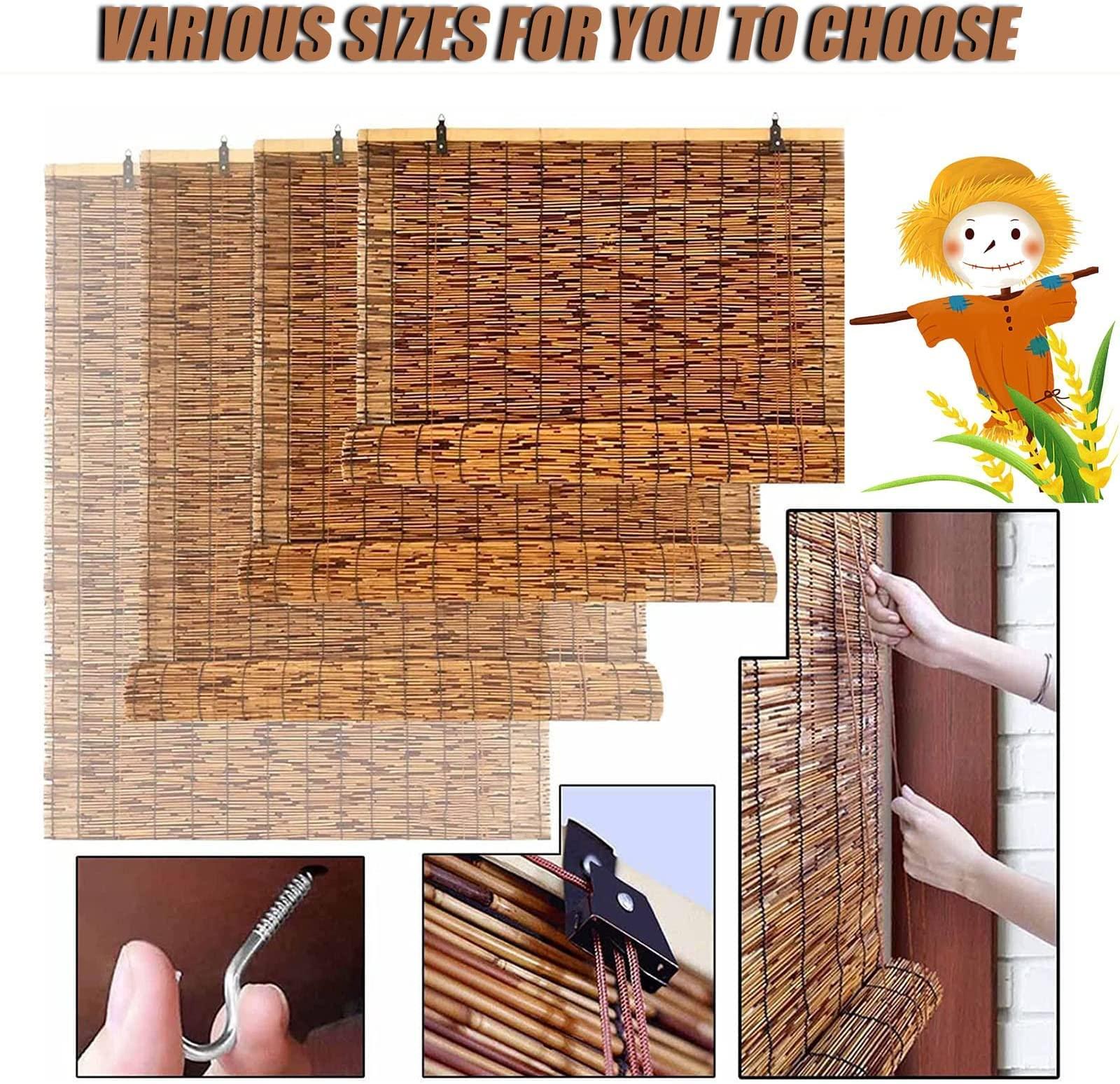 WEZINK Bamboo Shades Outdoor for Patio, Retro Bamboo Roll Up Blinds, Bamboo Shades Blinds Reed Shades Bamboo Roller Blinds, Bamboo Roll Up Shades Porch Indoor/Outdoor Privacy 6567inWH Black