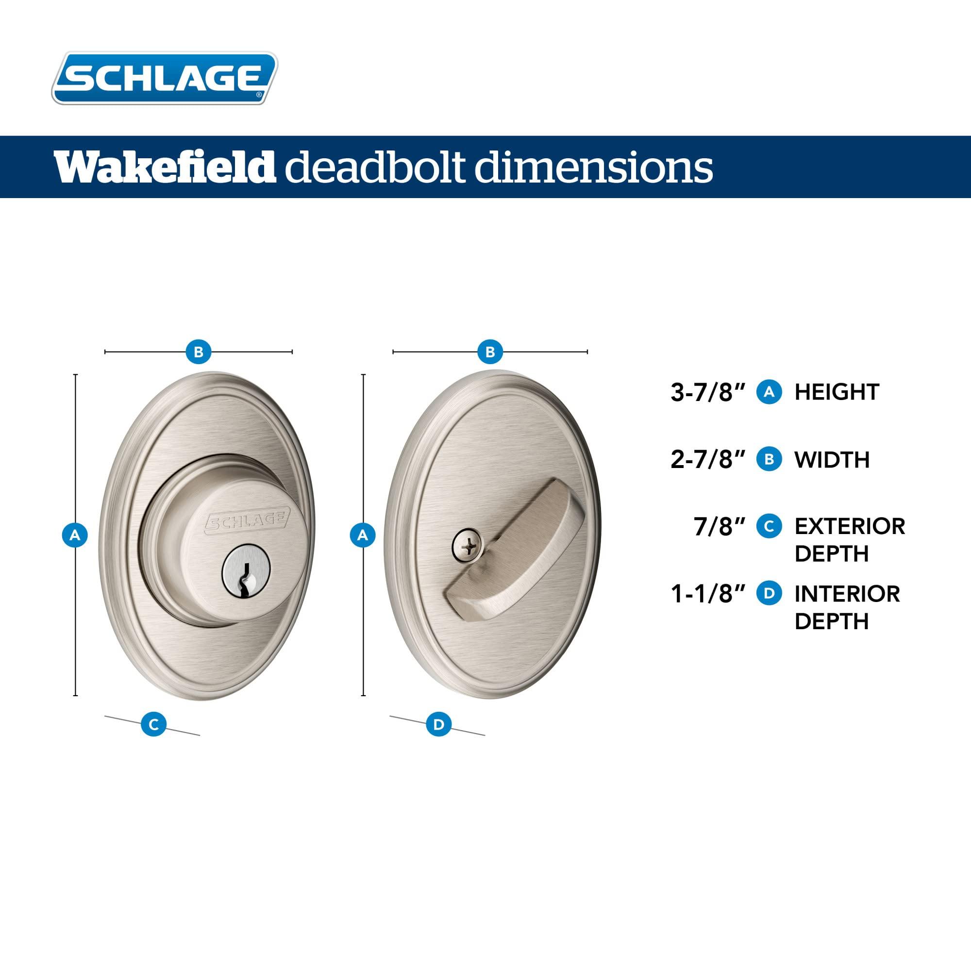 SCHLAGE Schlage B60 N WKF 605 Deadbolt with Wakefield Trim Keyed 1 Side, Highest Residential Security, Bright Brass