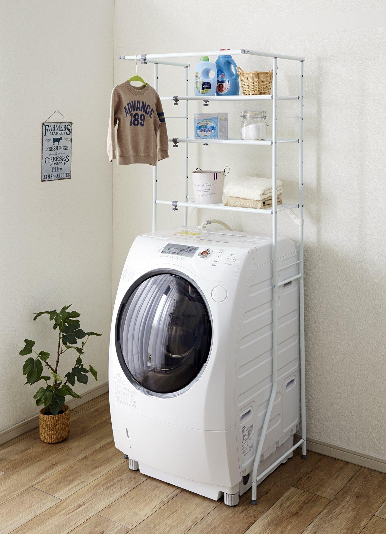 HEIAN SHINDO Heian Shindo L-5 Resin Laundry Rack, 3 Shelves, Hanger Bar, White, Width 23.6-36.6 x Depth 20.9 x Height 71.7 inches (60-93 x 5