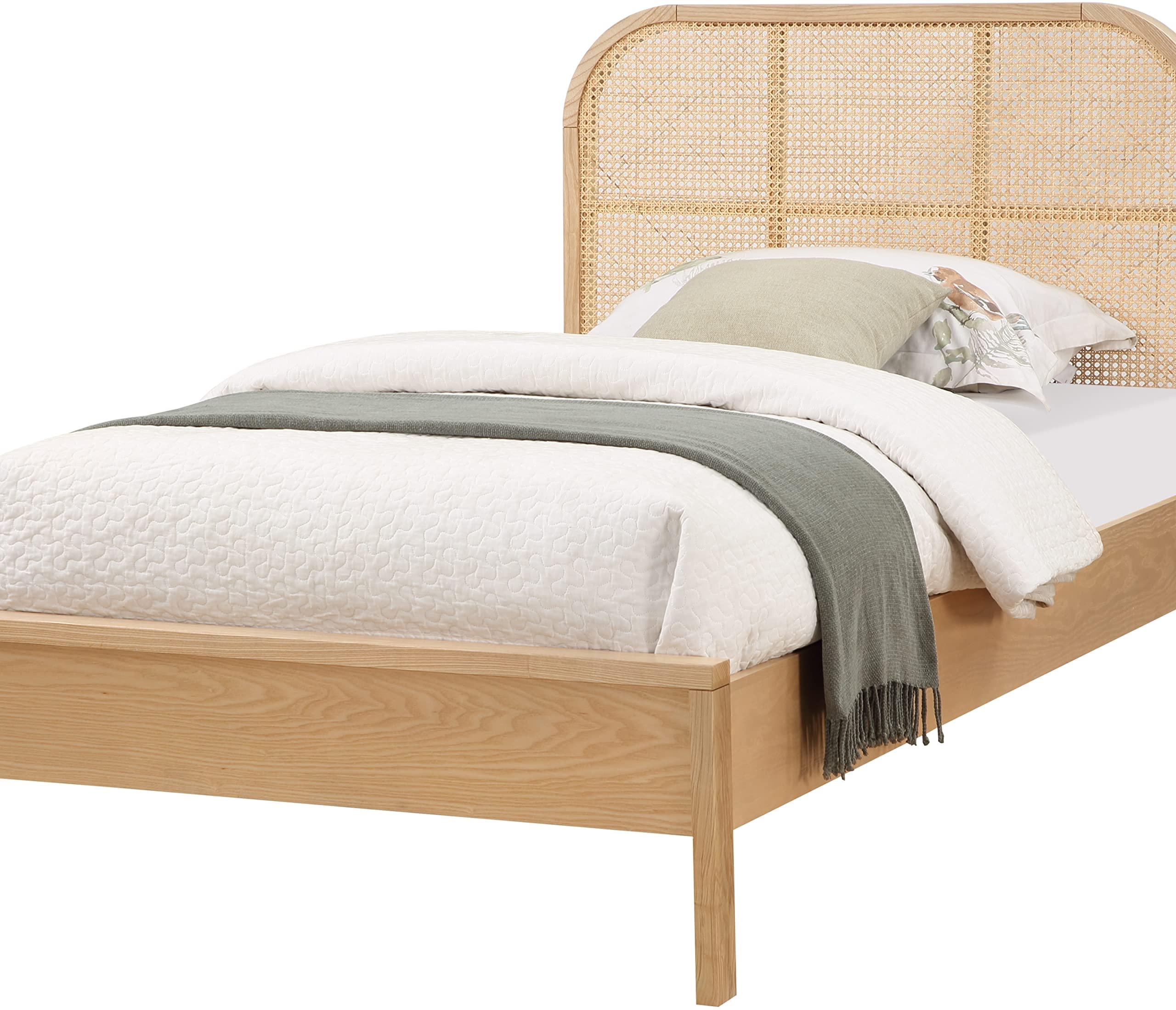 Meridian Furniture Meridian Furniture SienaNatural-T Siena Collection Mid-Century Modern Twin Bed with Solid Ash Wood, Rich Natural Finish on Ash Veneer, Natural Cane, 42\" W x 80.5\" D x 43\" H, Natural, Twin