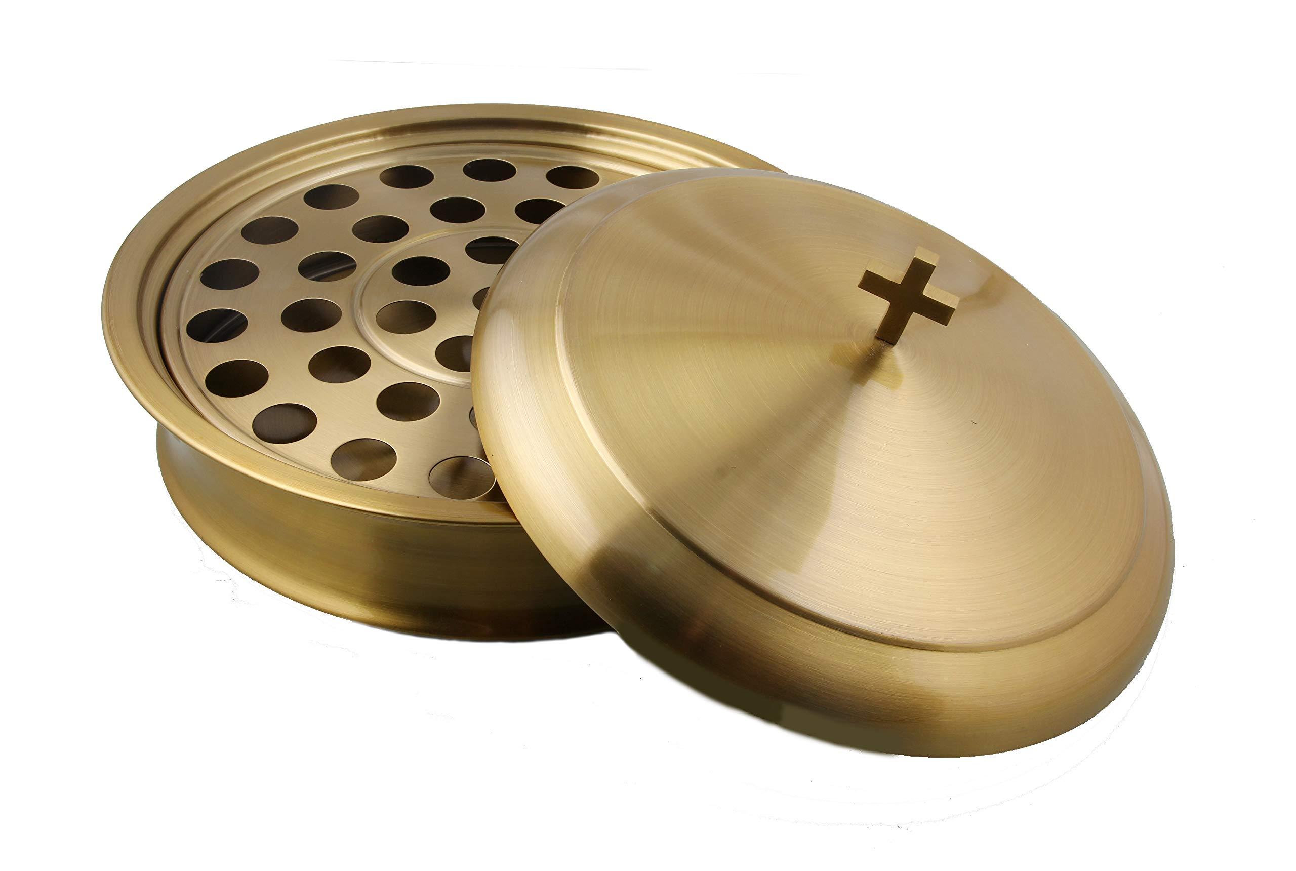 Mayur Exports Communion Ware Holy Wine Serving Tray with A Lid & A Stacking Bread Plate with A Lid - Stainless Steel (Brass/Gold)