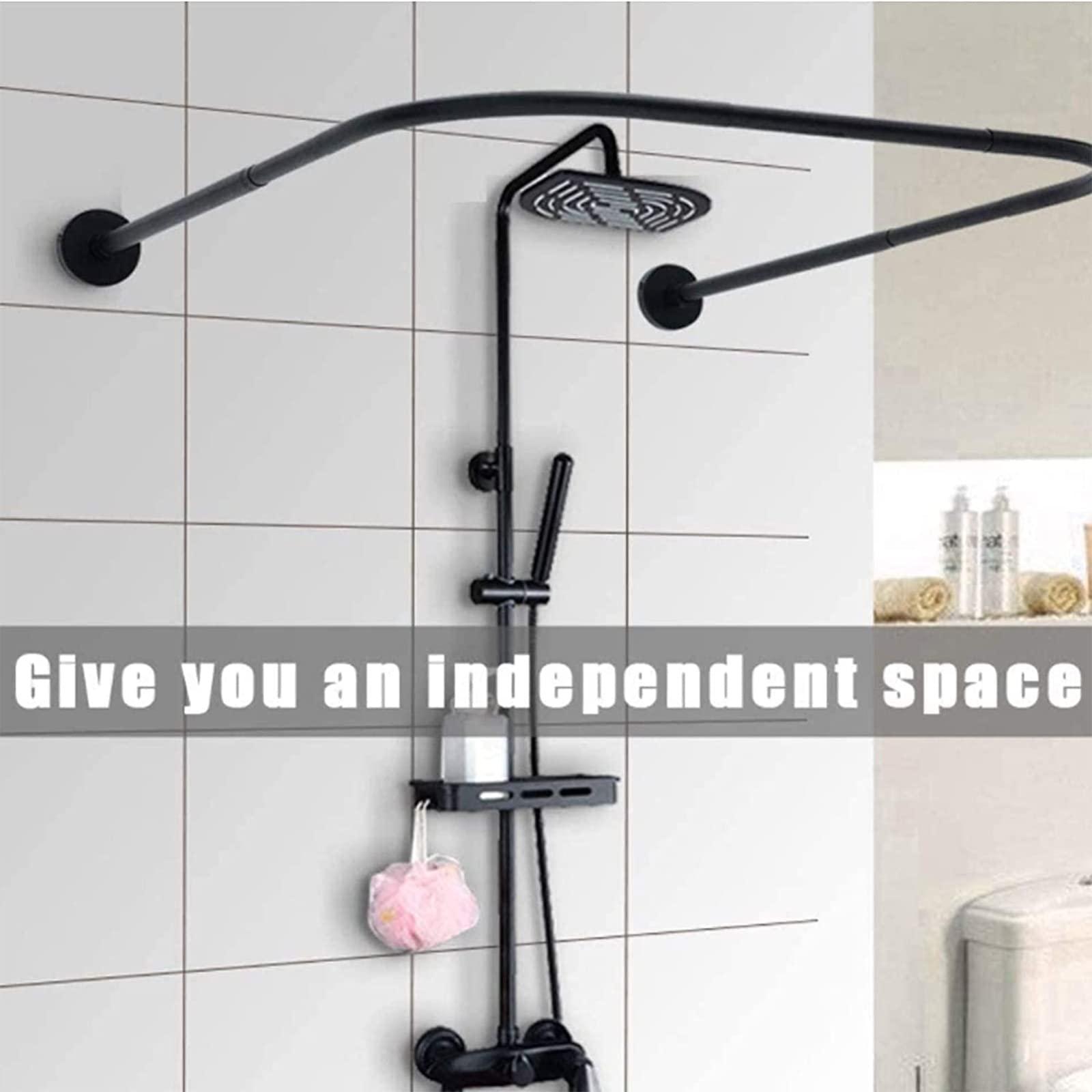 QUOCIN Curved Shower Curtain Rod, Corner Shower Curtain Rod, Expandable Shower Curtain Rail L Shape,U Shape, Stainless Shaped Bathroom Shower Rod Free Drill Install for Clothing Store ( U.110x110x110cm)