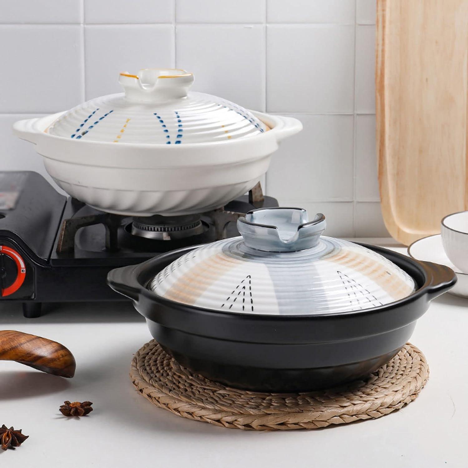 GRCQLWT GRCQLWT Casserole Pot with lid,Ceramic hot Pot, 1.6 Litre Casserole Dish with Lid, Ceramic Cookware, Shallow Casserole Stew Pot with Double Handle, Long-Lasti