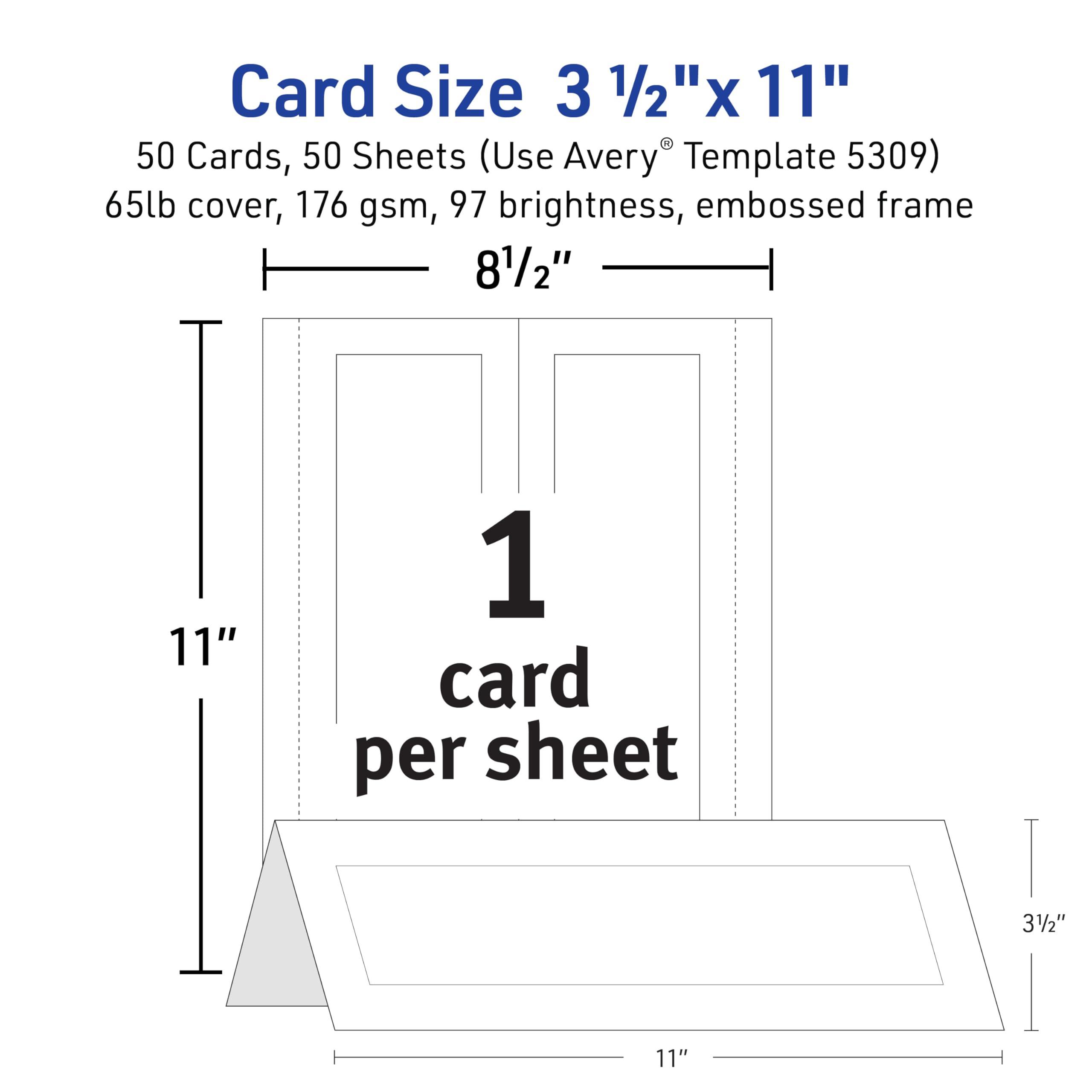 AVERY Avery Printable Tent Cards, 3.5\" x 11\", White with Embossed Border, 50 Blank Place Cards for Laser and Inkjet Printers (5309)