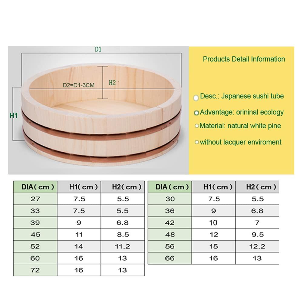WSHA Wooden Sushi Rice Bowl Hangiri Sushi Oke Rice Mixing Tub 10.6-28.3inch Round Rice Mixing Barrel Container, for Bibimbap Sushi Home Restaurant,42x10cm