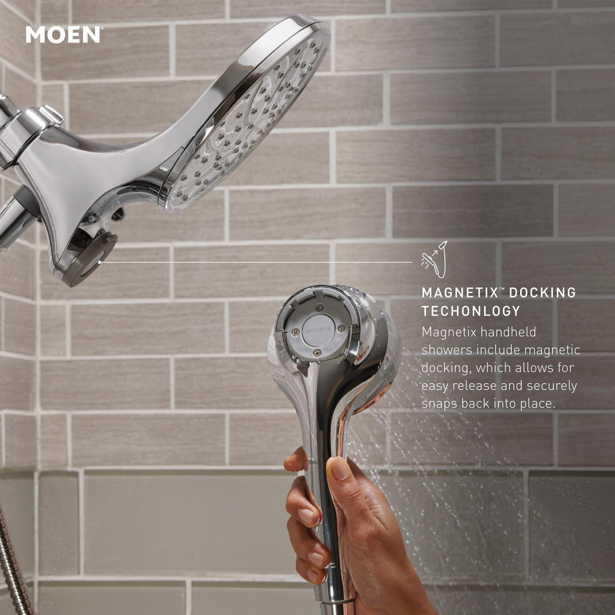 Moen Moen 26009 Tub Faucets and Accessories Magnetix 2.5 GPM Handheld/Rain Shower Head 2-in-1 Combo Featuring Magnetic Docking System, Chrome