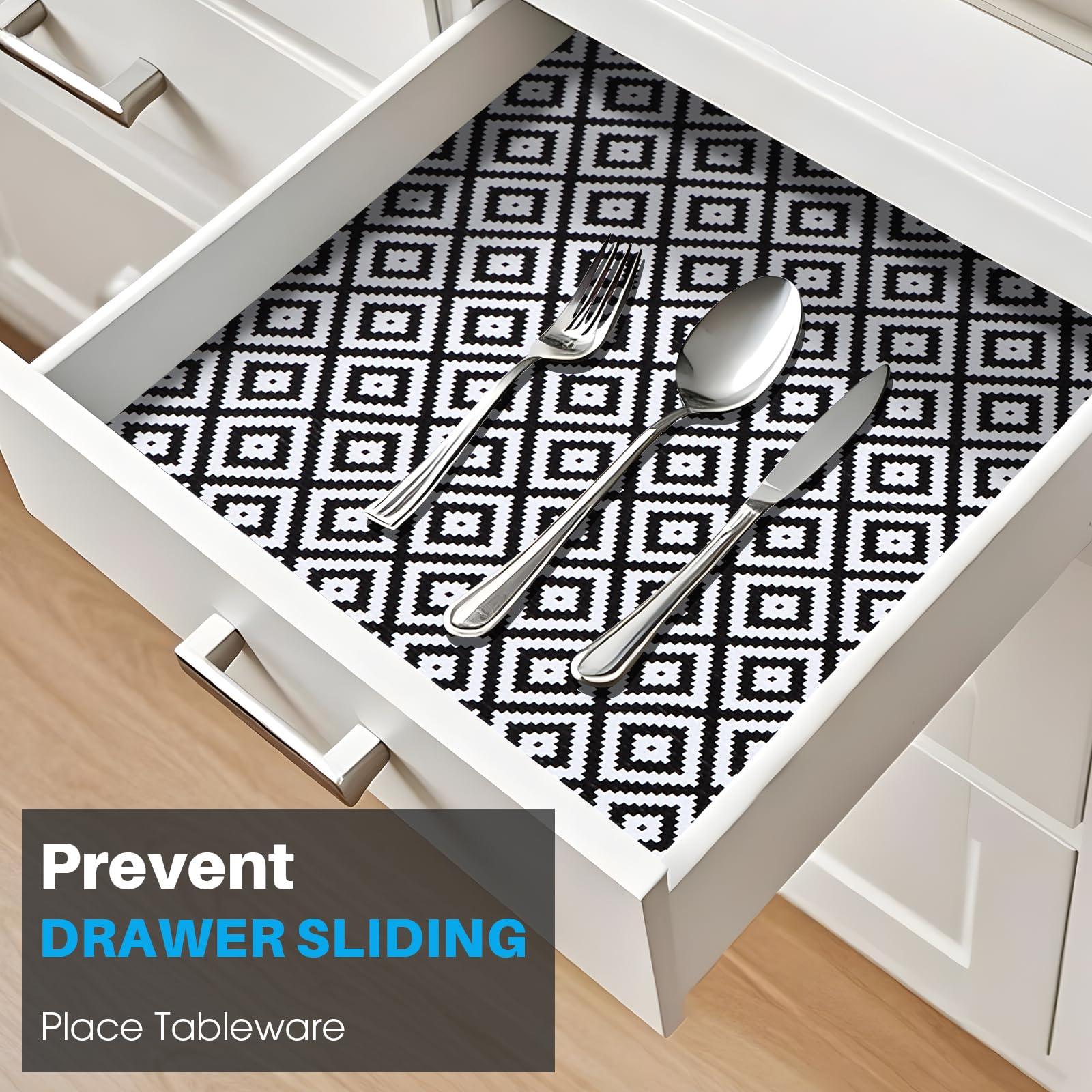 Coavas COAVAS Shelf Liner for Kitchen Cabinets Non Adhesive, Kitchen Drawer Liners Non Slip, Easy to Clean Shelf Paper, Cabinet Liners for Shelves, Dresser, Drawers, Black Rhombic, 12 in X 10 FT