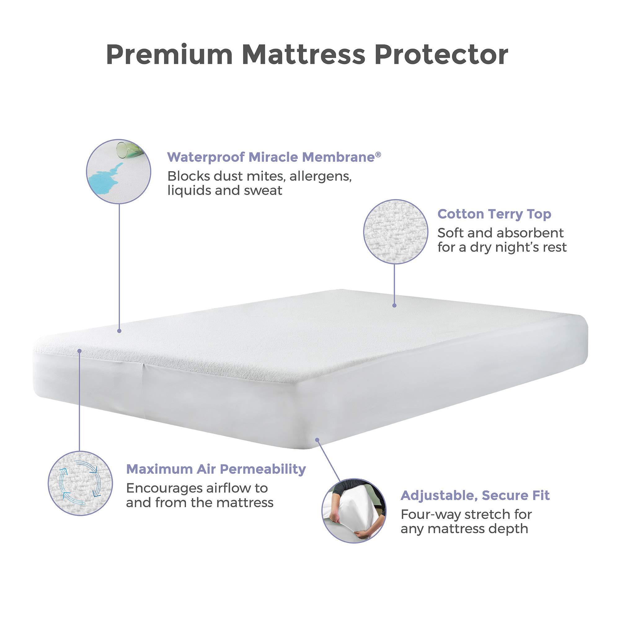 Protect-A-Bed Protect-A-Bed Premium Cotton Terry Cloth Waterproof Mattress Protector, Blocks Dust Mites and Allergens, Machine Washable, Queen