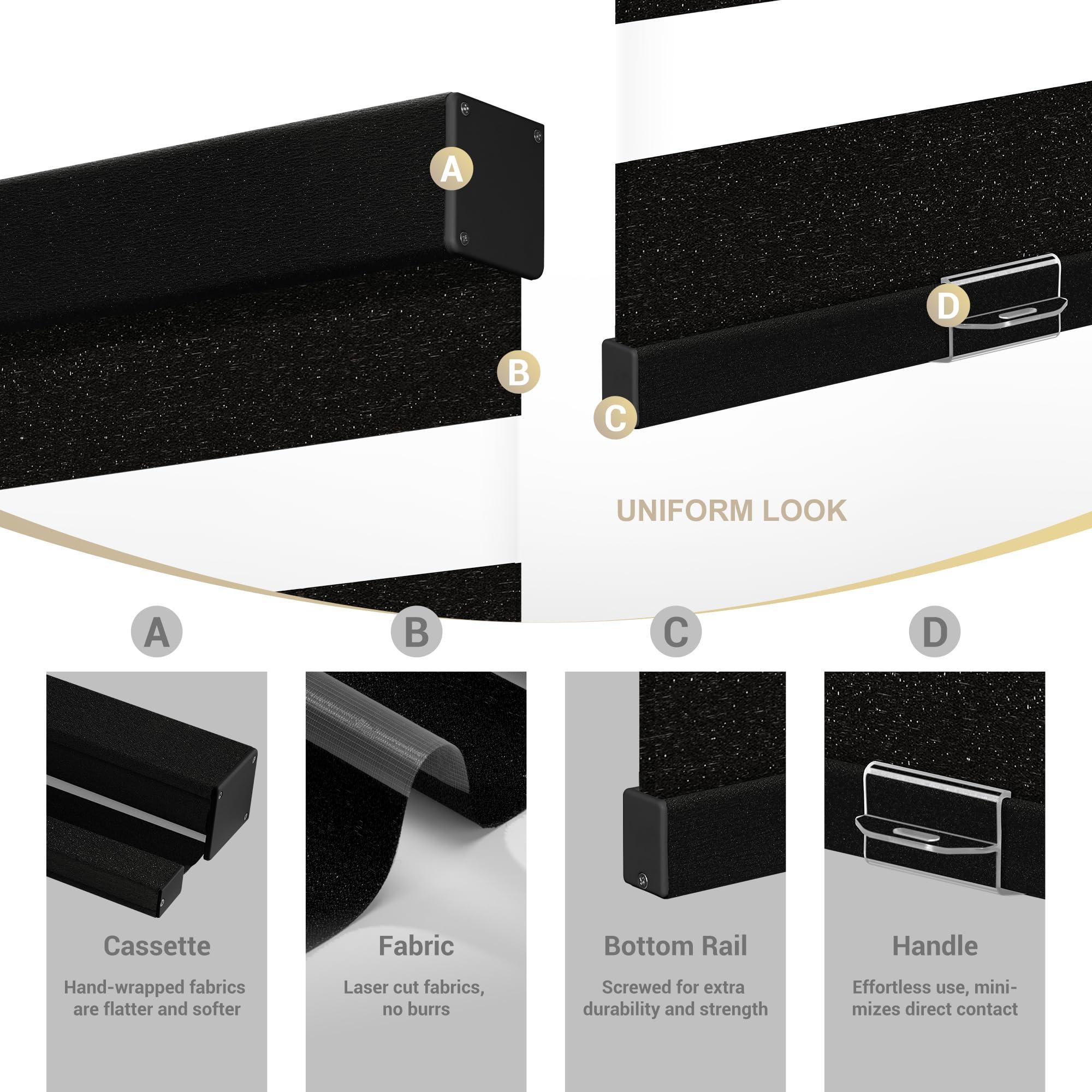 HOTSOON HOTSOON Zebra Blinds for Windows,Cordless Zebra Shade with Matched Cassette, Light-Filtering Zebra Blinds for Indoor Windows, UV Protection Window Blinds for Light Control, Black, 52" W x 48" H