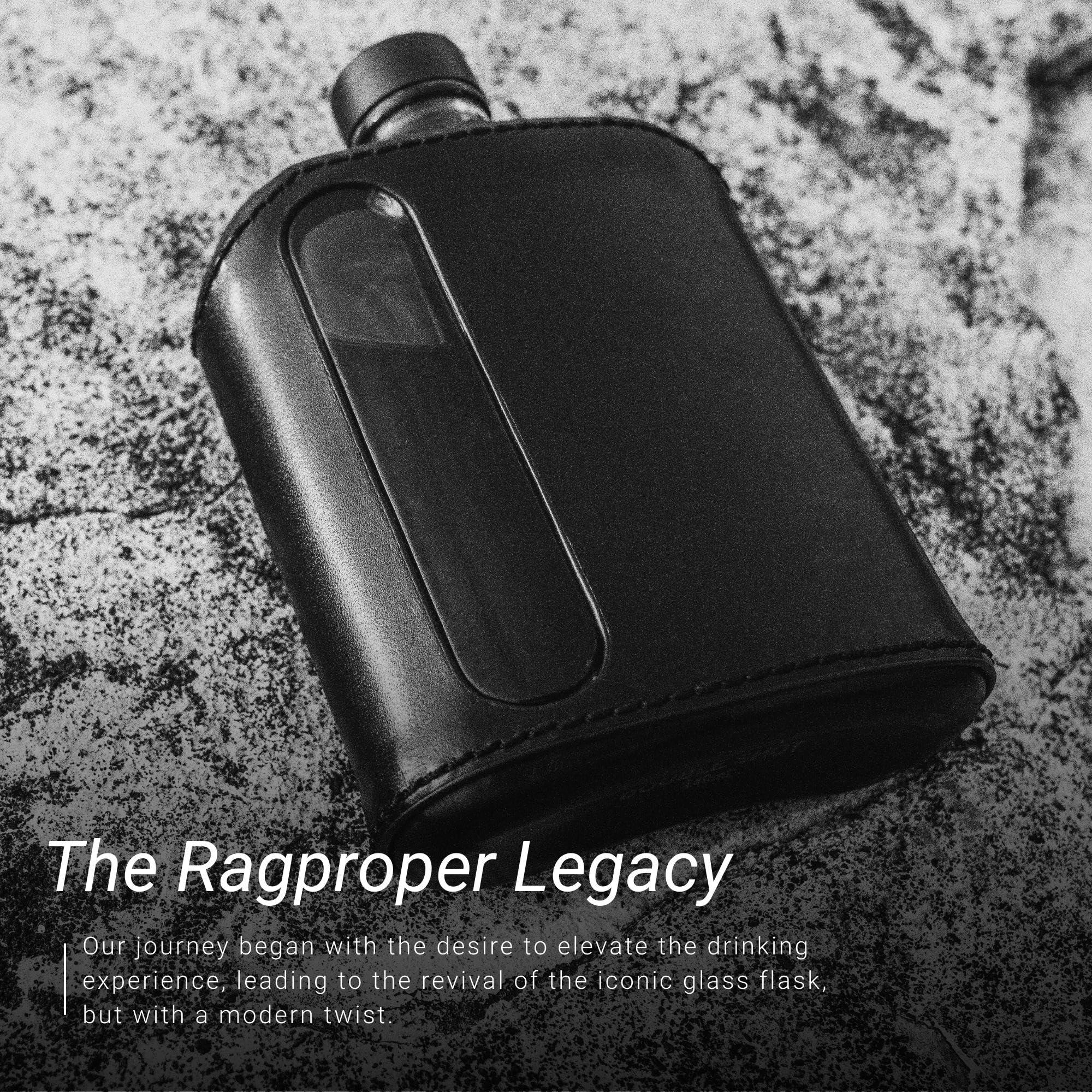 Ragproper Ragproper Modern Glass Hip Flask - Durable Leather Covered Flask for Whiskey, Spirits, & Other Liquor - Ideal Glass Flask for Men & Women (Single Shot 100ml + Double Shot 240ml, Leather Black)