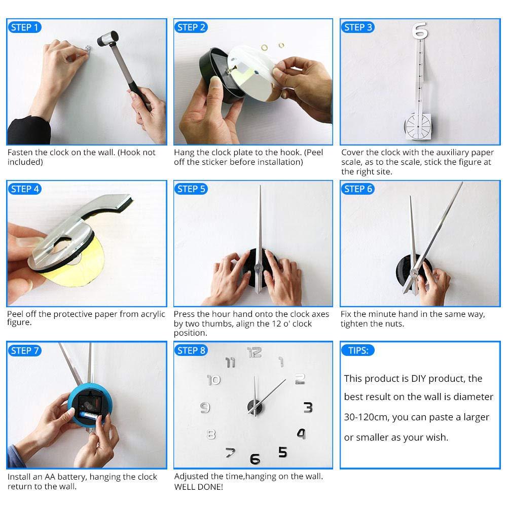 yuandd yuandd Teeth 3D Mirros Stickers Modern Design Tooth Style DIY Large Wall Clock Dental Office Wall Decor Silent Non Ticking Big Clock Silve 37 Inch(90cm), Silver