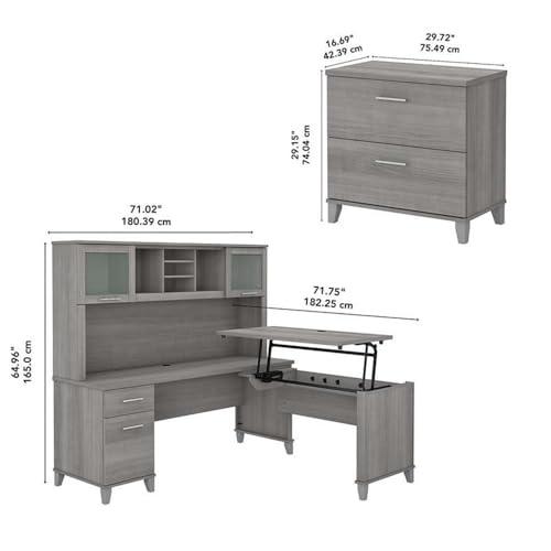 Bush Furniture Bush Furniture Somerset 72W 3 Position Sit to Stand L Shaped Desk with Hutch and File Cabinet in Platinum Gray