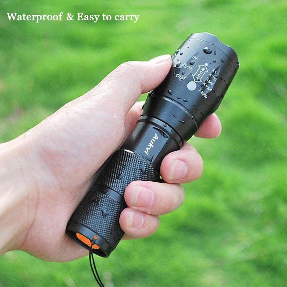 AuKvi AuKvi TC1200 Tactical Flashlight 3000 Lumens Zoomable 5 Modes for Hurricane Camping Hiking etc (2-Pack)