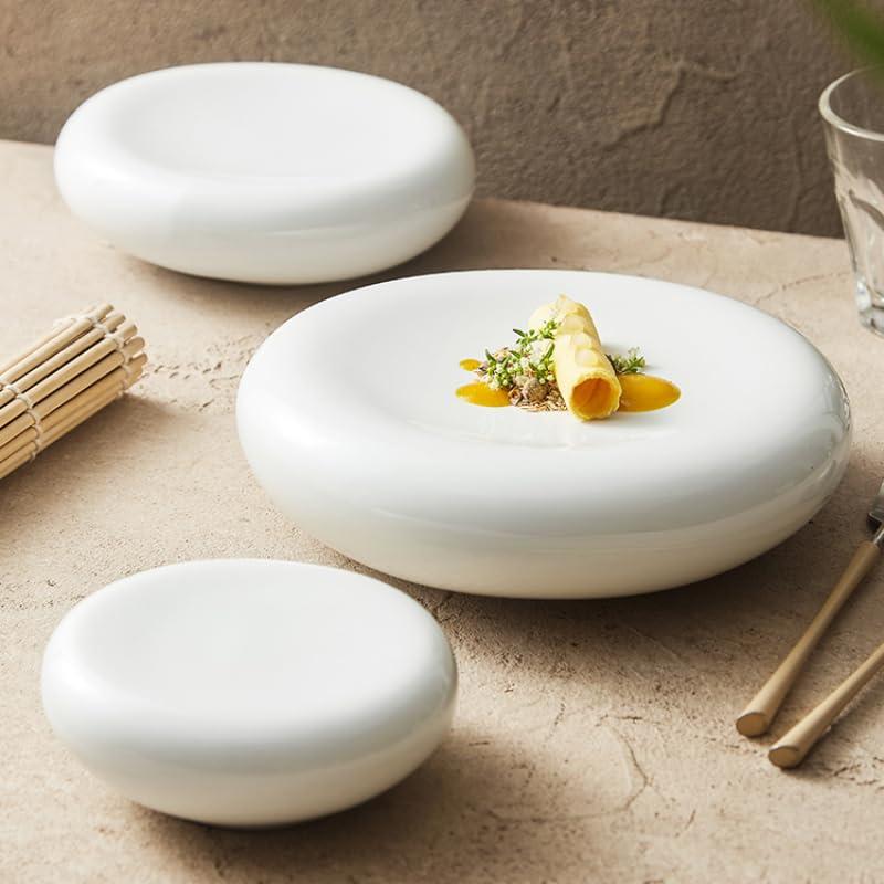 FEELIN FEELIN Modern Large Dinner Plates Cold Dish Plate White Chinese-style Ceramic Dinner Plate Snacks Dish Hotel Restaurant Commercial Small Plate Stackable Dinner Plates(C-1PCS)