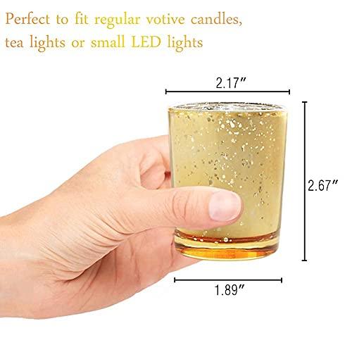 Volens Volens Gold Votive Candle Holders Bulk, Mercury Glass Tealight Candle Holder Set of 12 for Wedding Decor and Home Decor