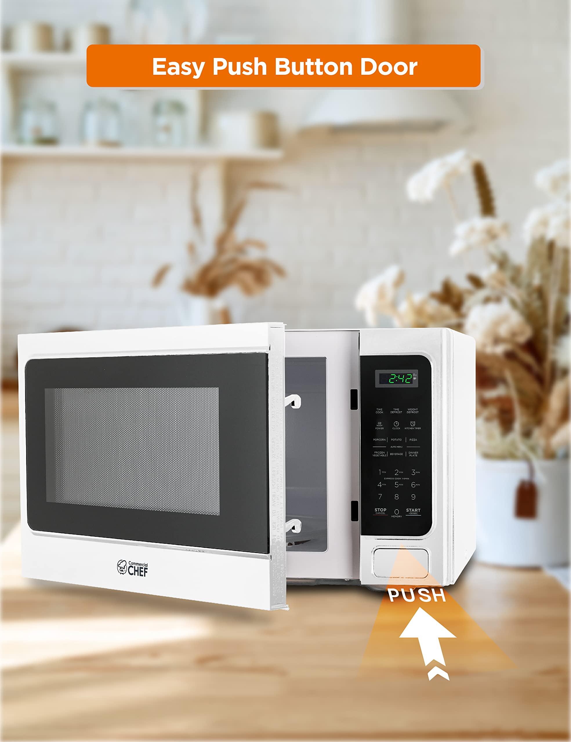 Commercial CHEF COMMERCIAL CHEF Microwave 1.3 Cu Ft with 10 Power Levels, Microwave with Push Button Door Lock, 1000W Countertop Microwave with Timer and Digital Controls, White