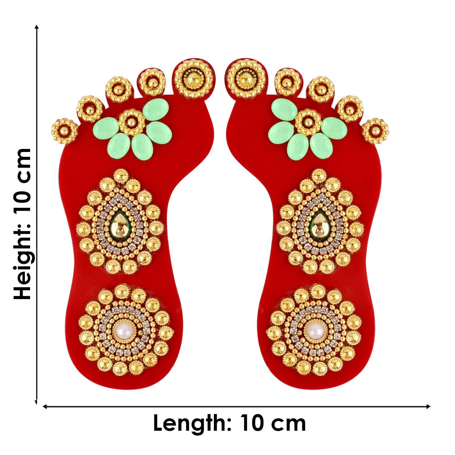 SATVIK STORE SATVIK 1 Pc Set of Acrylic Lakshmi Mata Charan Paduka Sticker Diwali Festival Decoration with Stone Moti Mandir Home Office Floor Festival Pujan Home Floor Kolam Shubh Labh Rangoli Stickers (DESIGN 1)