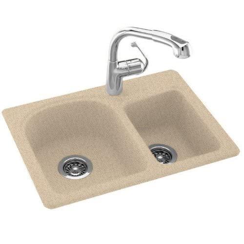 Swanstone Swanstone KS02518DB.040 Solid Surface 1-Hole Dual Mount Double-Bowl Kitchen Sink, 25-in L X 18-in H X 7.5-in H, Bermuda Sand