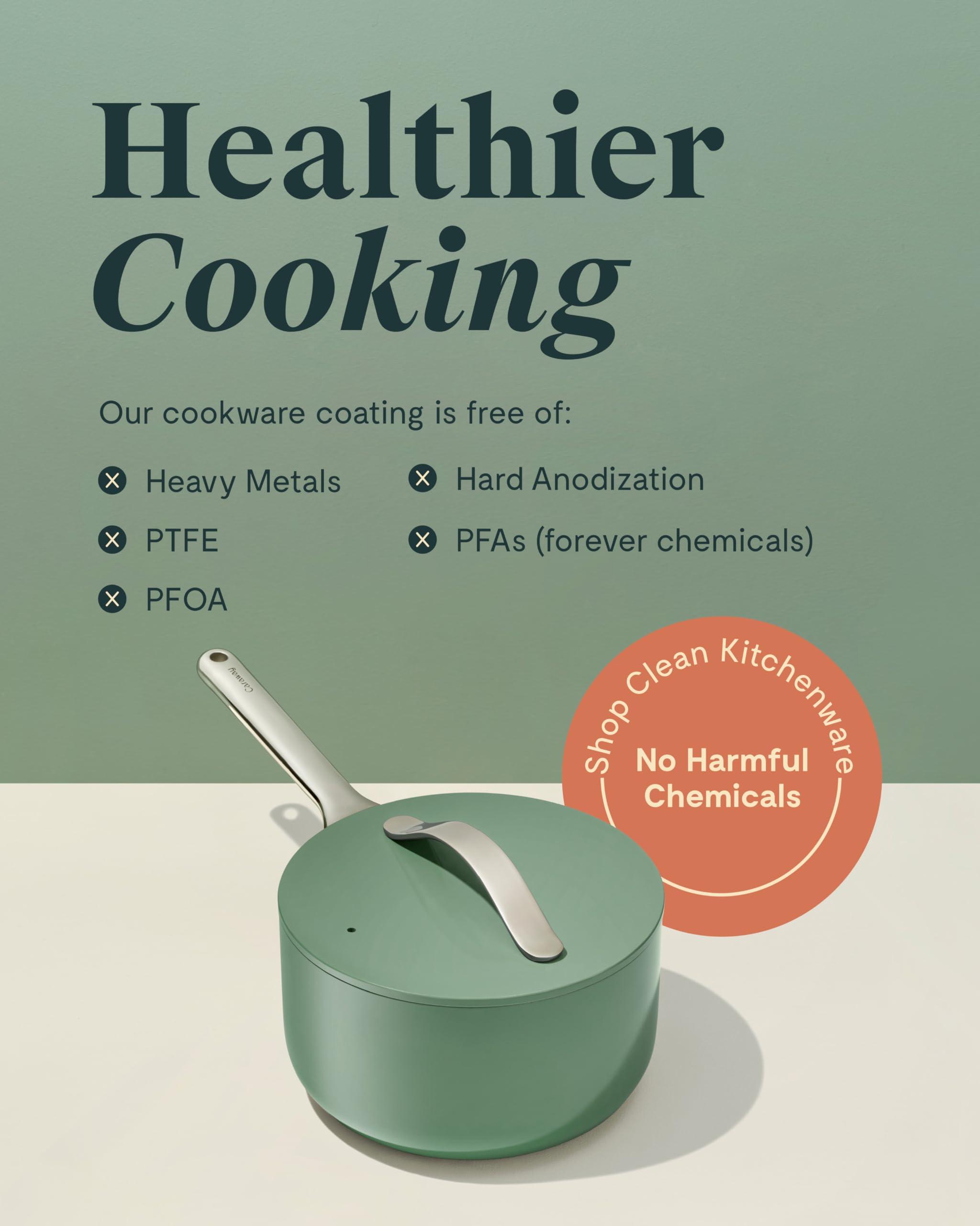 Caraway Caraway Nonstick Ceramic Sauce Pan with Lid (3 qt) - Non Toxic, PTFE & PFOA Free - Oven Safe & Compatible with All Stovetops (Gas, Electric & Induction) - Cream