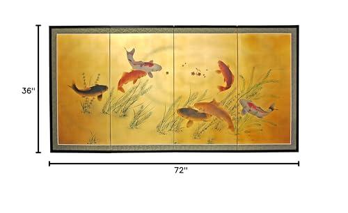 ORIENTAL Furniture Red Lantern 36\" x 72\" Gold Leaf Seven Lucky Fish