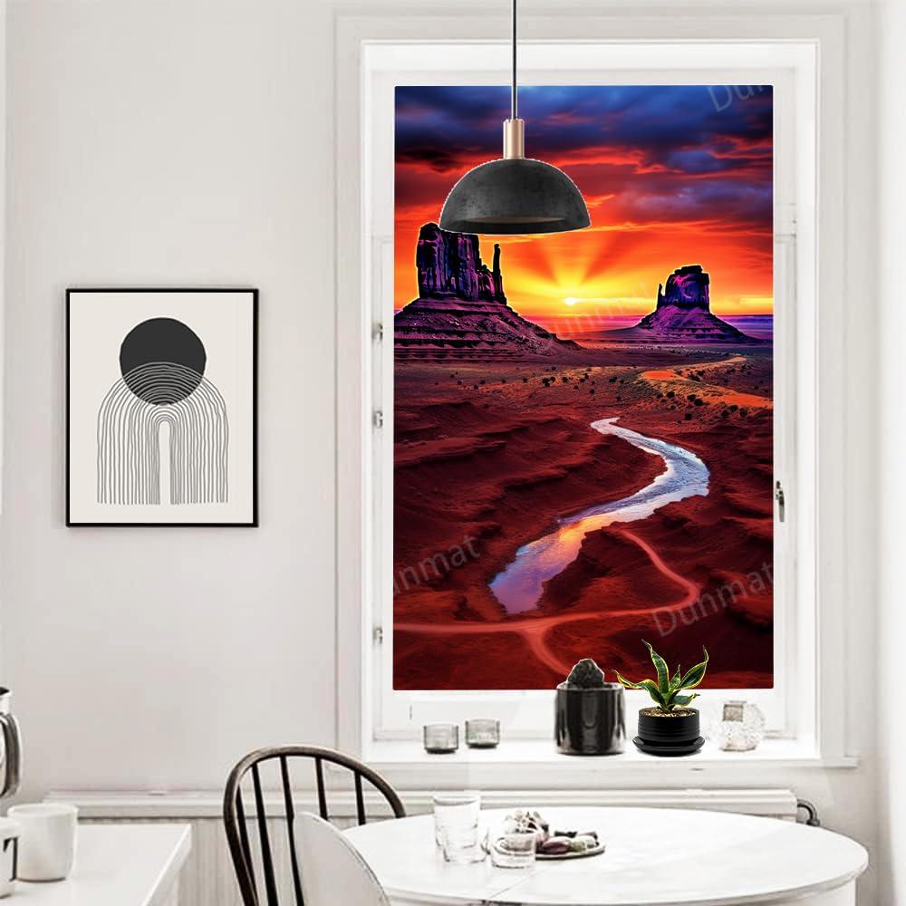 SOPIYRIO SOPIYRIO Fantasy Desert Stained Glass Window Film Beautiful Sky Sunset Monuments Privacy Window Film Non-Adhesive Glass Film Decorative Static Cling Film for Home Office 35.4Wx55.1L inch