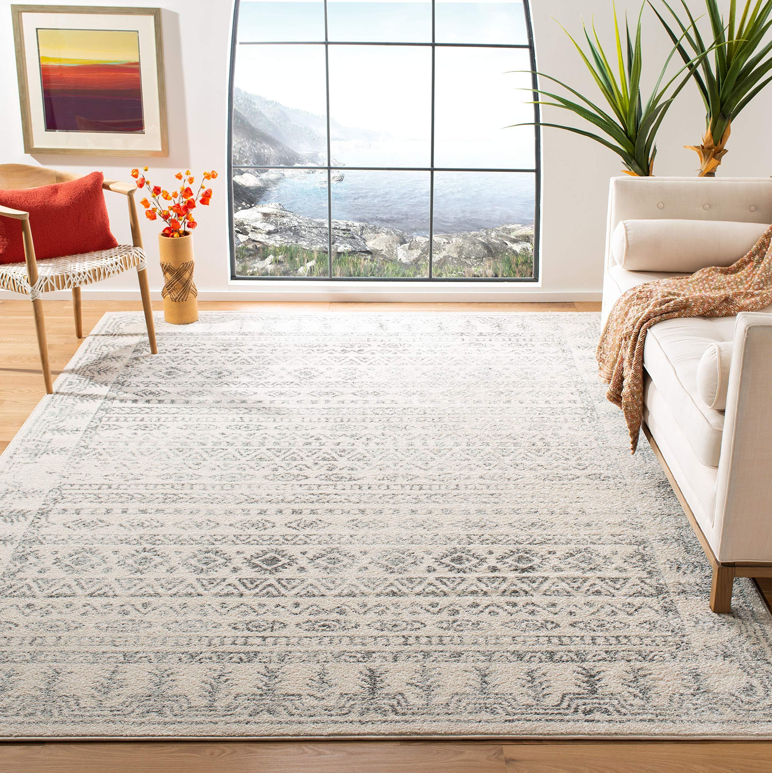 Safavieh SAFAVIEH Tulum Collection Area Rug - 8\' x 10\', Ivory & Grey, Moroccan Boho Distressed Design, Non-Shedding & Easy Care, Ideal for High Traffic Areas in Living Room, Bedroom (TUL271A)