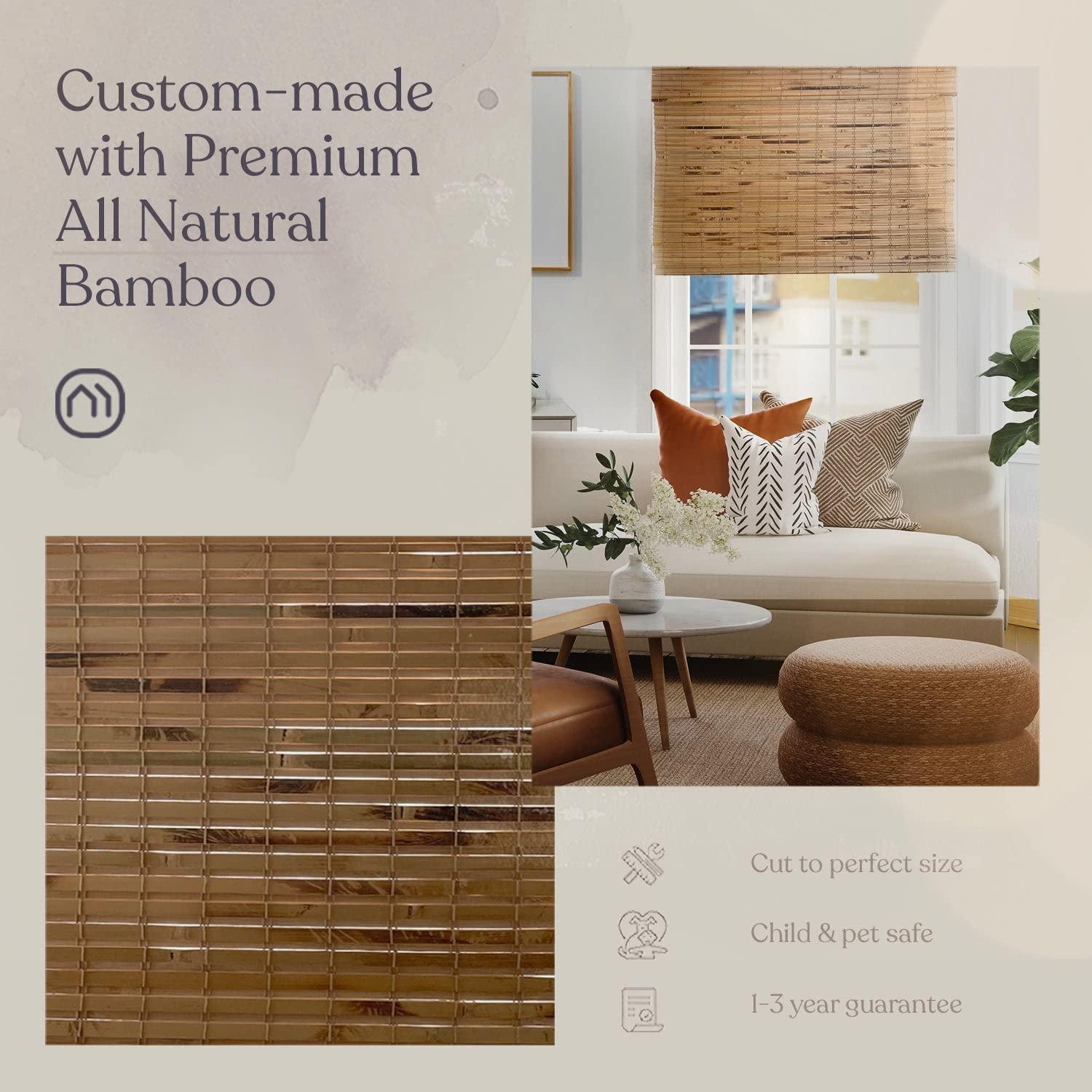 Mood MOOD Custom Bamboo Shades | Natural | Cordless Bamboo Roman Shades for Windows and Doors (Natural Woven) | Natural Cedar (Great Privacy) | 61" W X 72" H